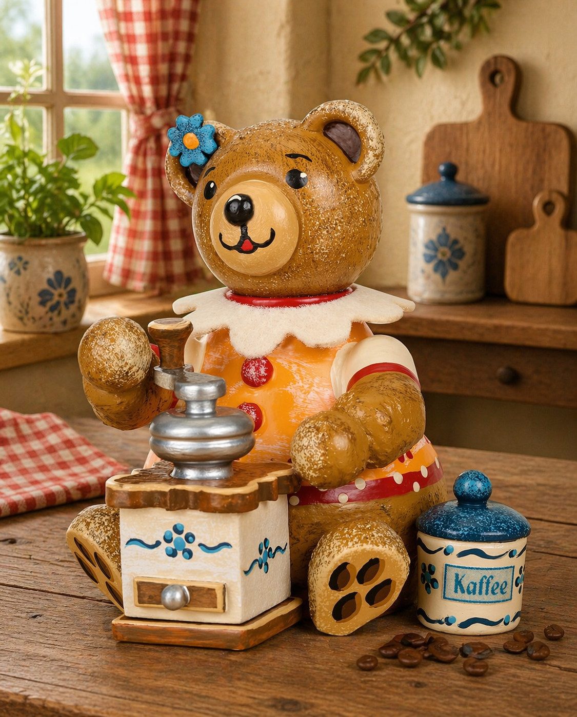 Original Hubrig (Hubrig Volkskunst GmbH) Sammelfigur Teddy mini Kaffeetante - 7 cm - Neuheit 2026 #500h1011, handbemalt