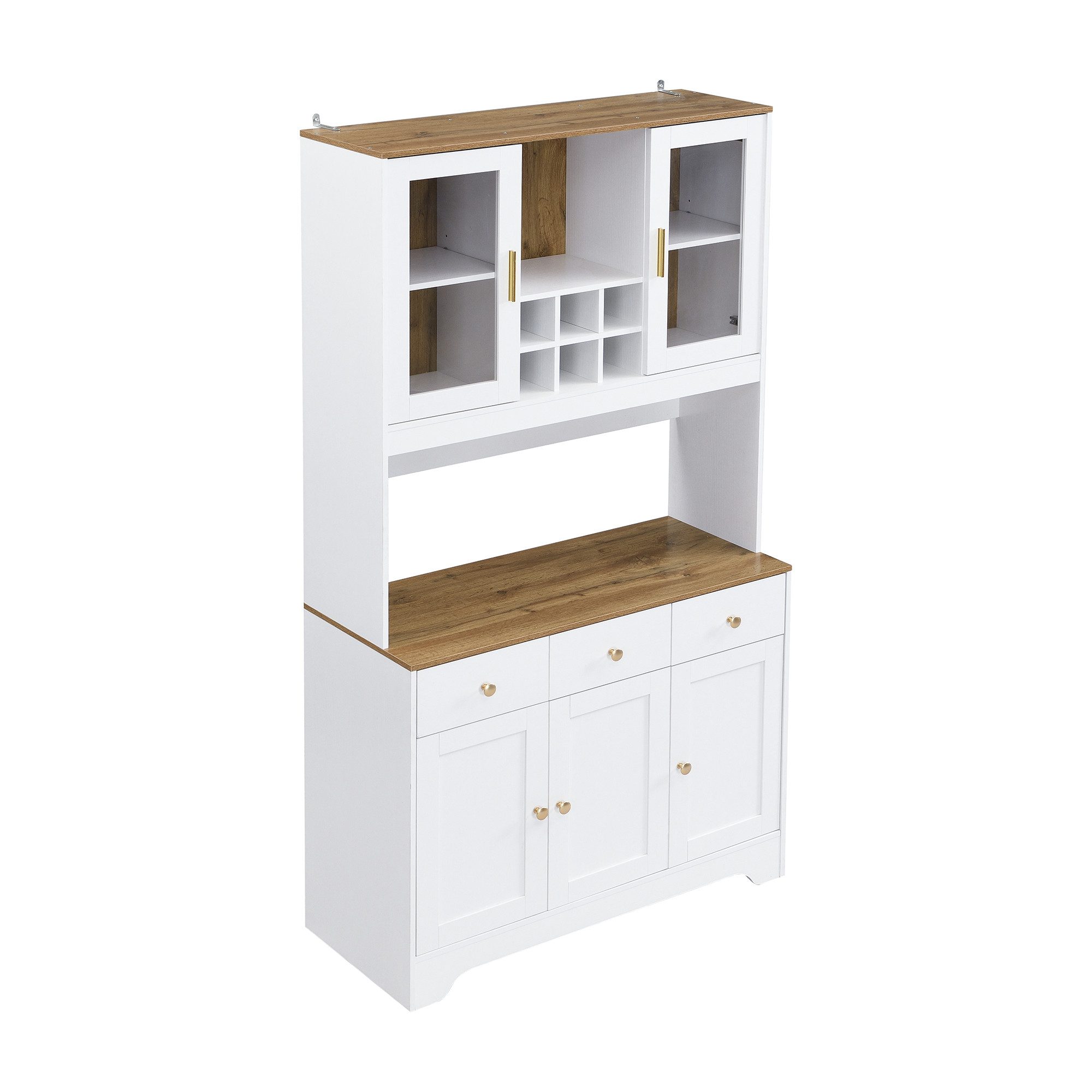 Odikalo Küchenbuffet Küchenschrank Hochschrank Sideboard mit Weinregal (Sideboard, Hochschrank in weißer Holzmaserung, 94,5 x 30 x 175,5 cm, für Wohn- und Esszi – Bild 5 von 5