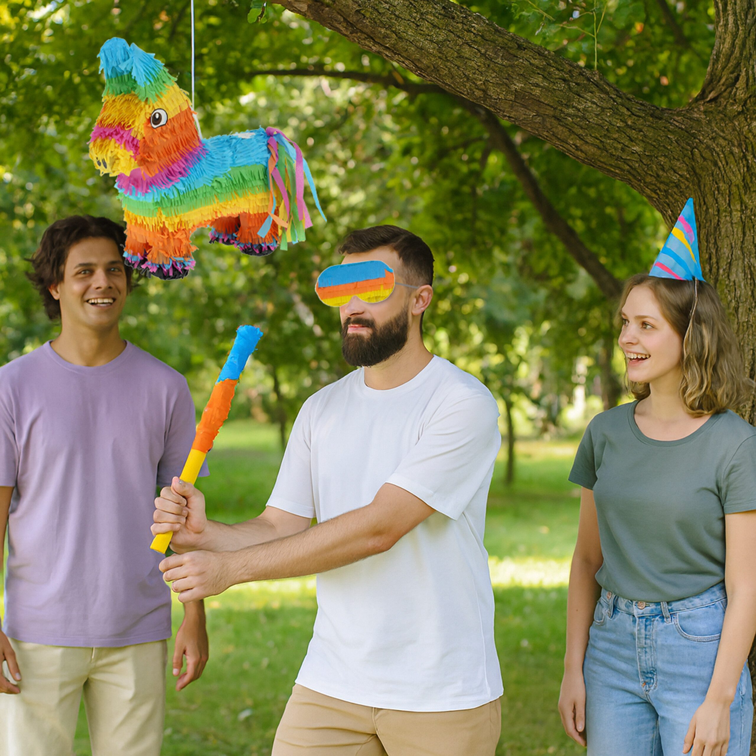 relaxdays Pinata Set Esel mit Stab und Maske