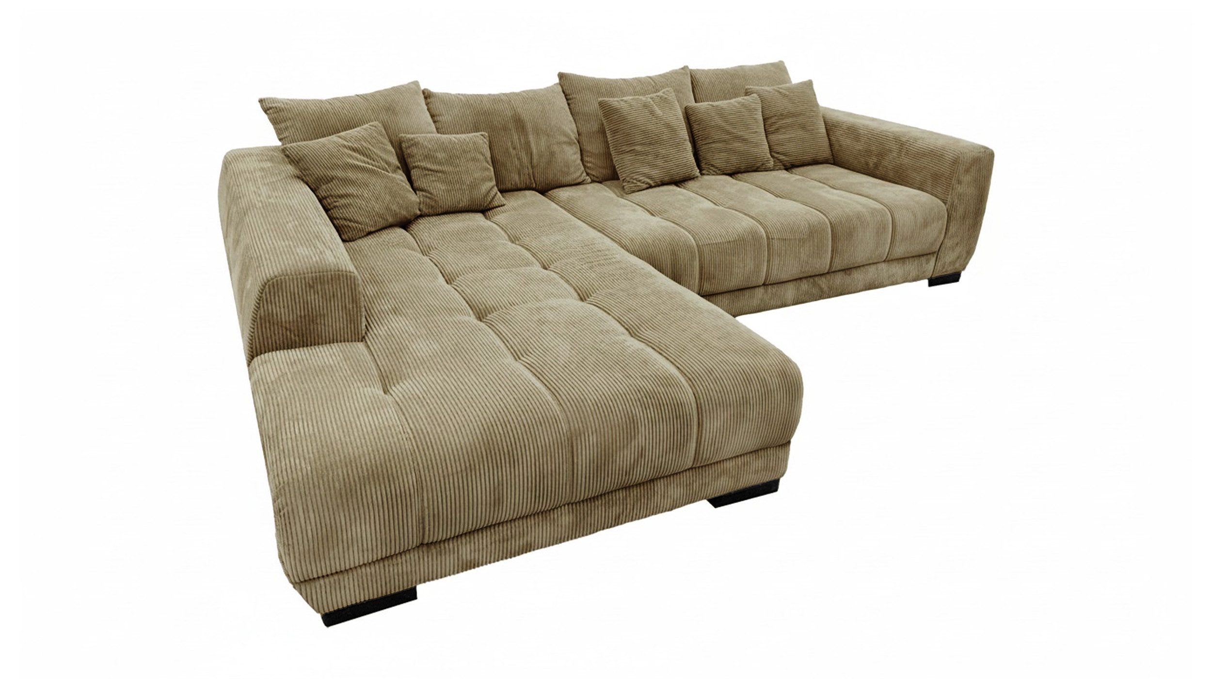 Massivart® Ecksofa Cord 300x215 cm / Nosagfederung / Cordsofa / ARTEMIS, inkl. Kissen-Set · frei im Raum stellbar