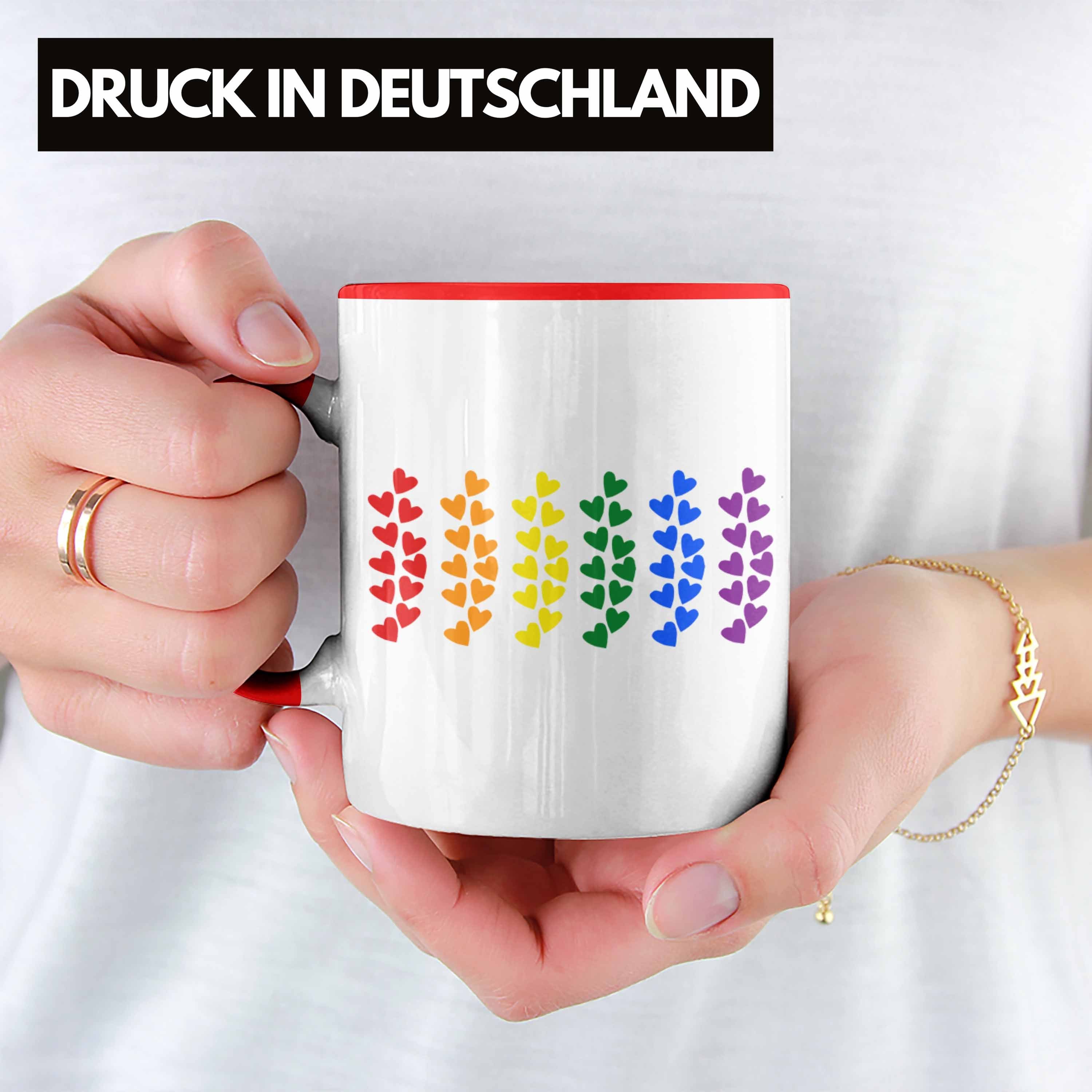 Tasse Transgender Rot Grafik Regenbogen Pride Trendation Lesben Herzen Flagge Geschenk - Tasse Trendation LGBT Schwule