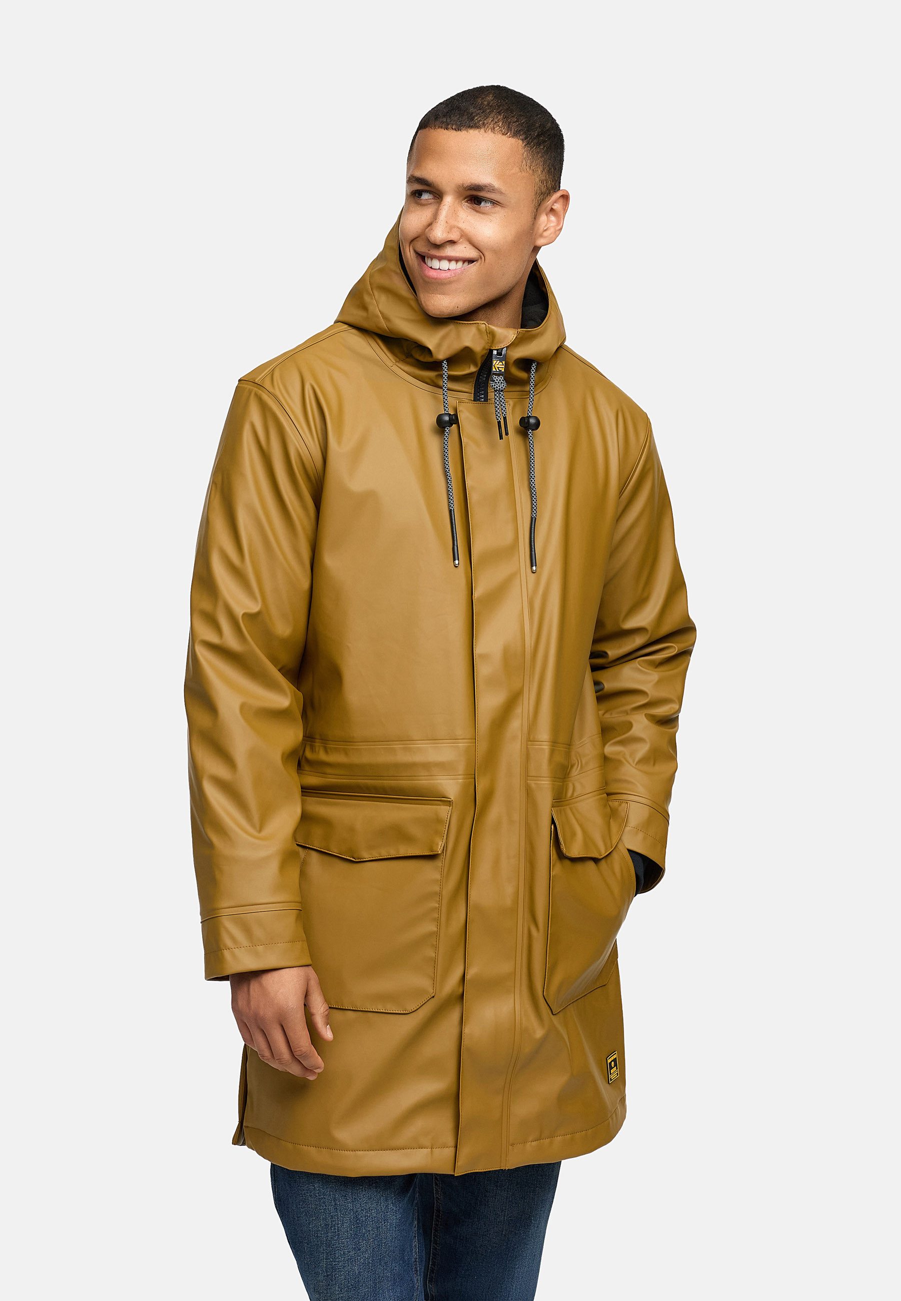 Indicode Regenmantel Herren INTommy Nässeschutz Herrenjacke mit Kapuze und vielen funktionalen Taschen