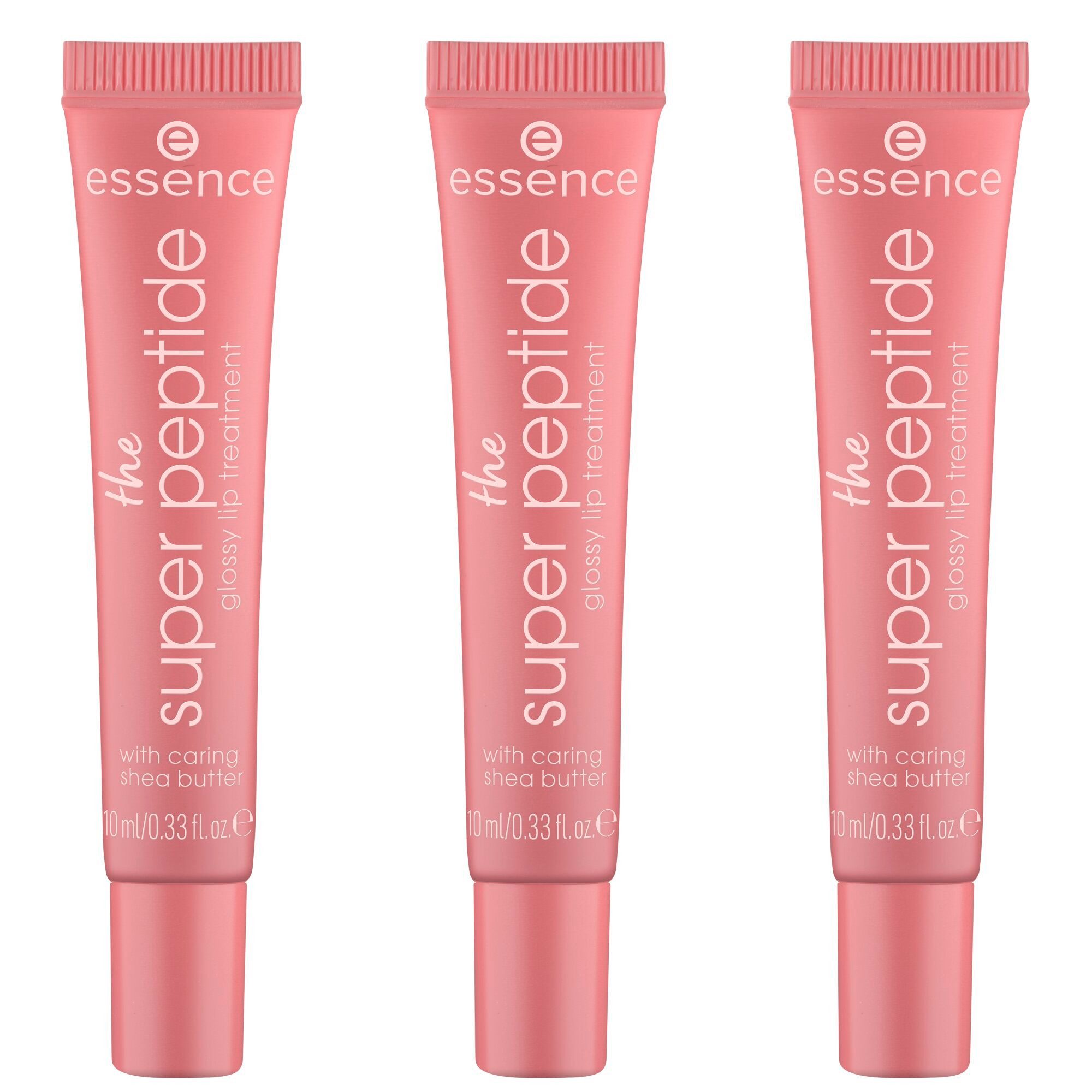 Essence Lippenbalsam the super peptide glossy lip treatment, 3-tlg., mit milchig glänzender Textur