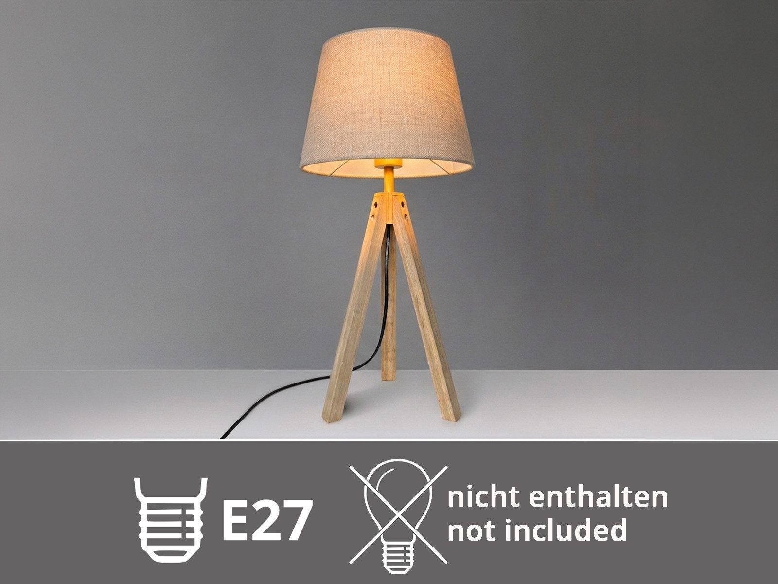 meineWunschleuchte Tischleuchte mit Holz & Leinen Lampenschirm Höhe 55cm, ohne Leuchtmittel, große Tischlampe skandinavisch, Beistelllampe mit E27 Stoffschirm – Bild 5 von 5
