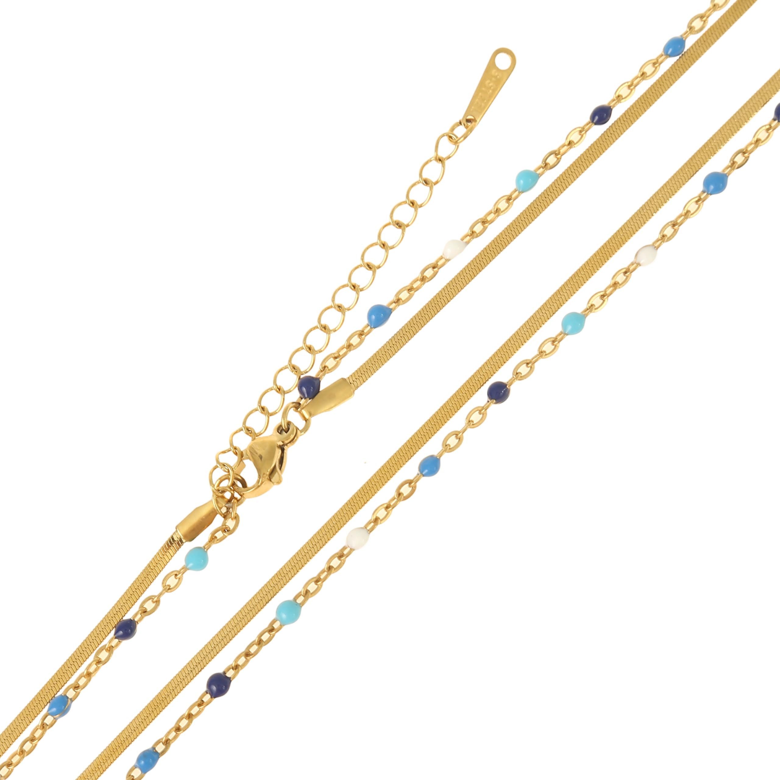 Made by Nami Choker Doppelreihige Kette Damen Gold in Schlangendesign und mit Perlen, Robuster Karabiner Verschluss Boho Schmuck - 40 + 5 cm