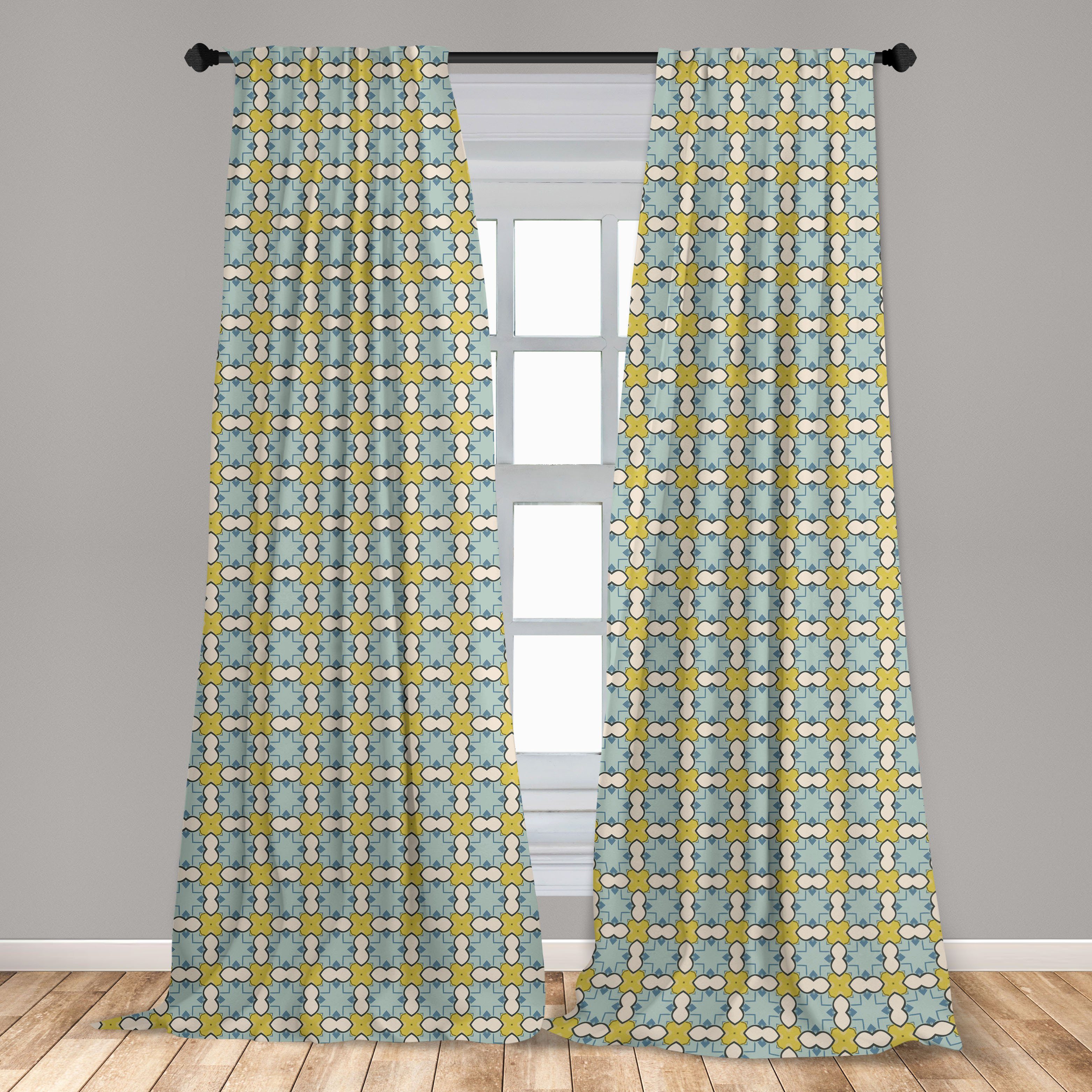 Gardine Vorhang Microfaser, like Abakuhaus, für Wohnzimmer Schlafzimmer Dekor, Tile Vintage-Motiv Abstrakt