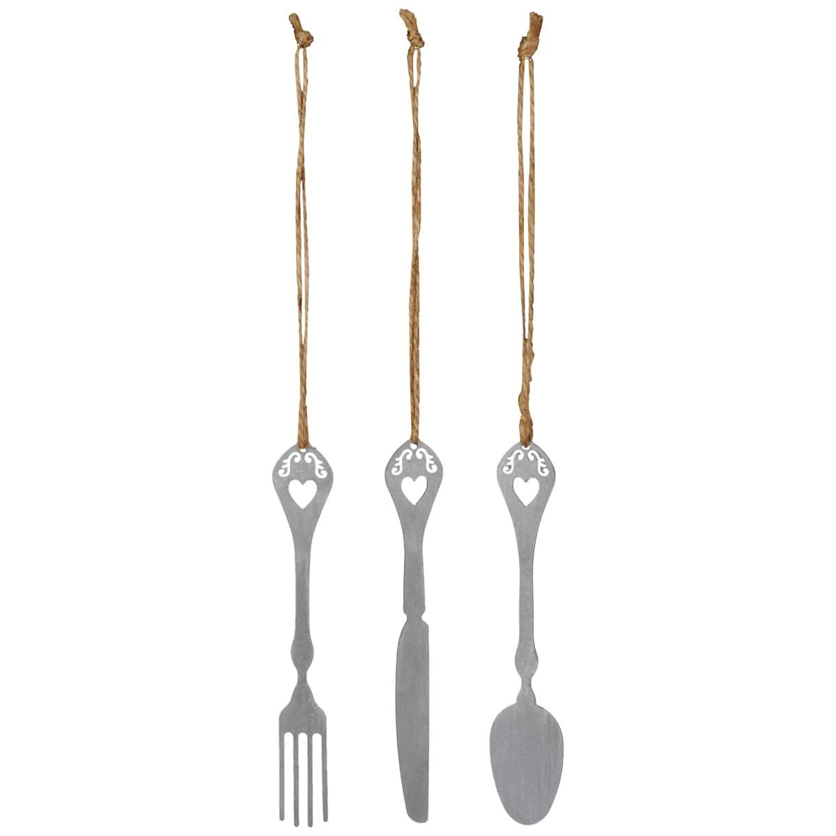 matches21 HOME & HOBBY Dekohänger Hängedeko Besteck Grau 3er Set (3 St), Wetterfest, Witterungsbeständig, zum Hängen