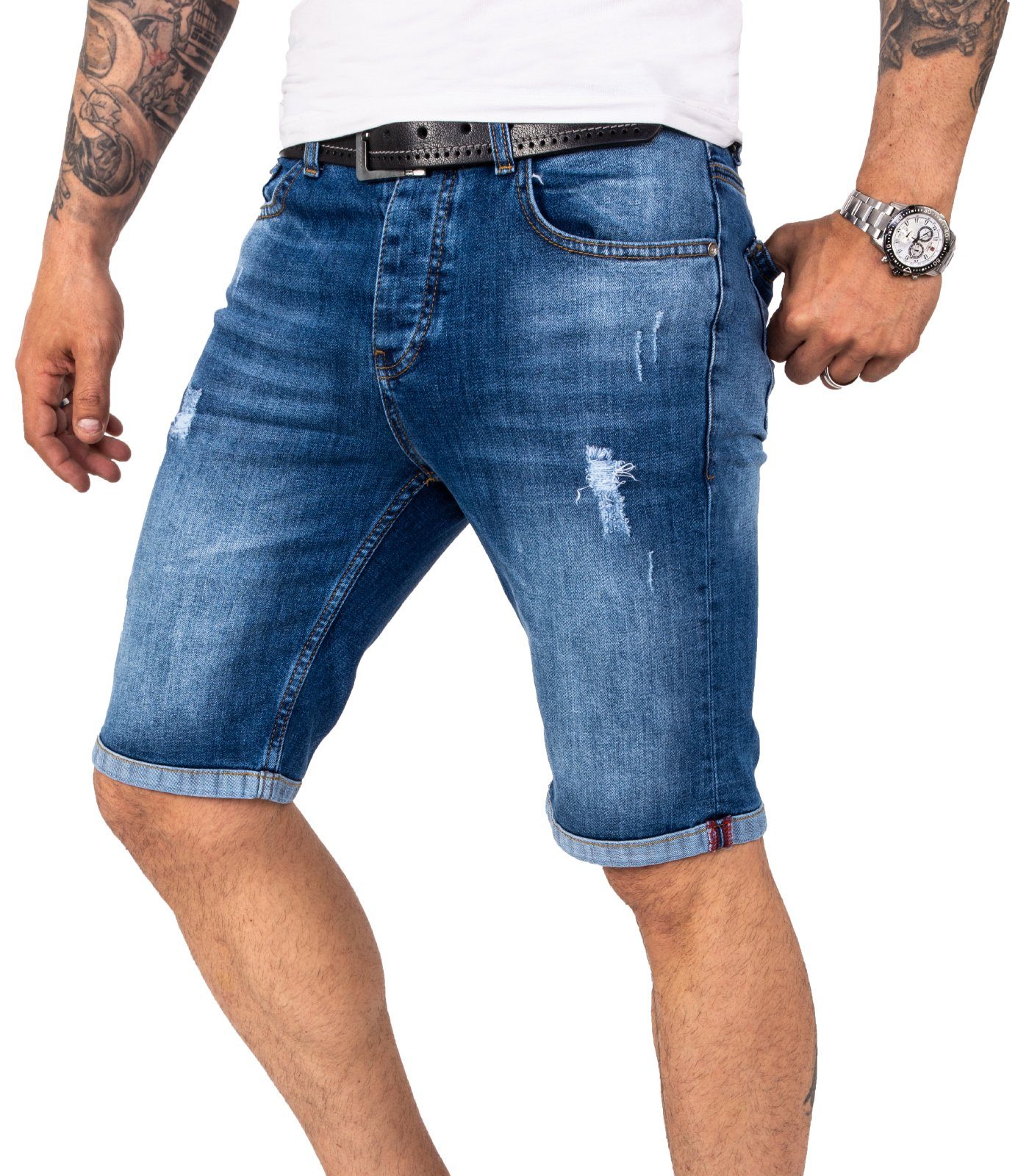 Blau Creek Jeansshorts Denim Herren Shorts Rock RC-2218