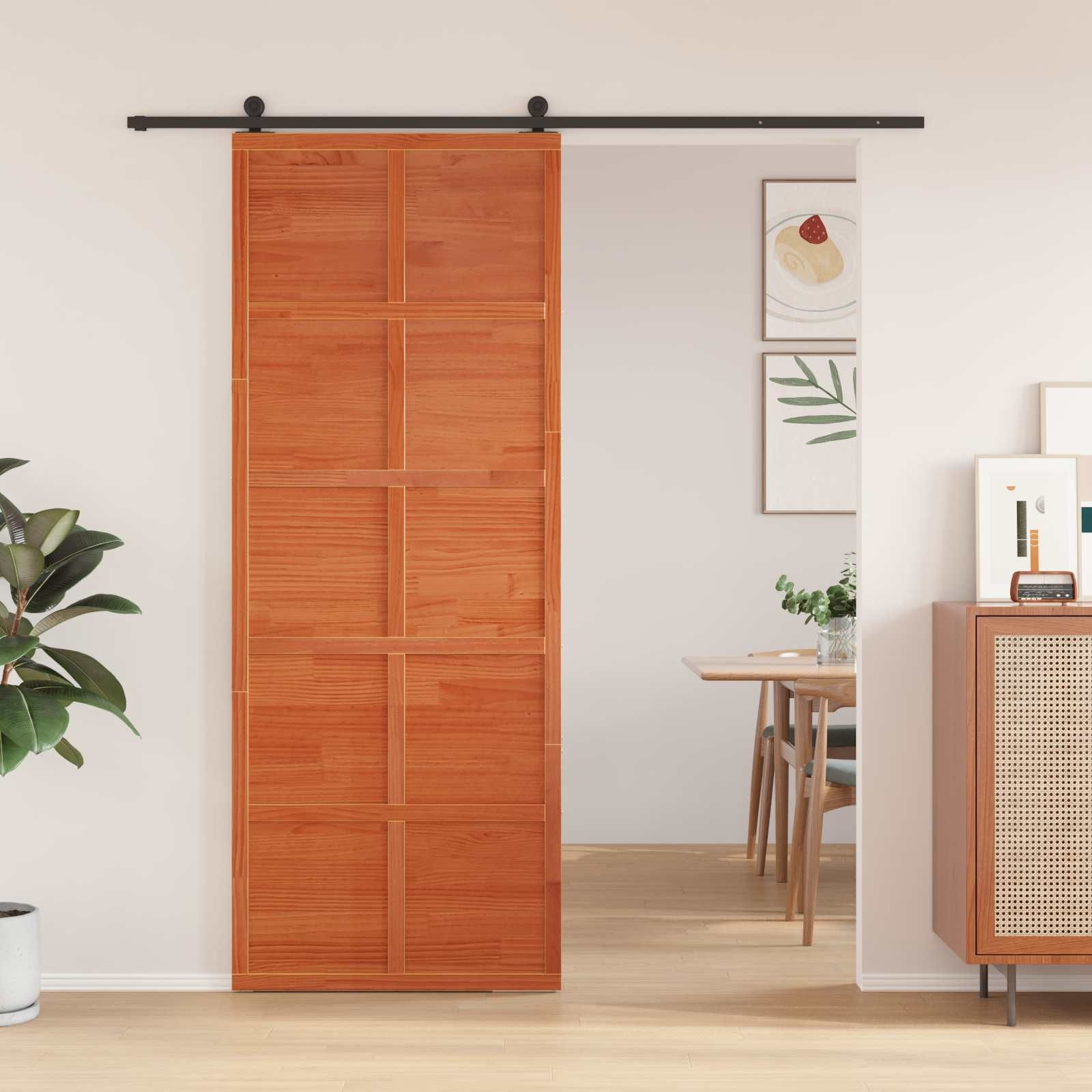 vidaXL Schiebetür Scheunentür Wachsbraun 80 x 208 cm Massives Kiefernholz (1-St)