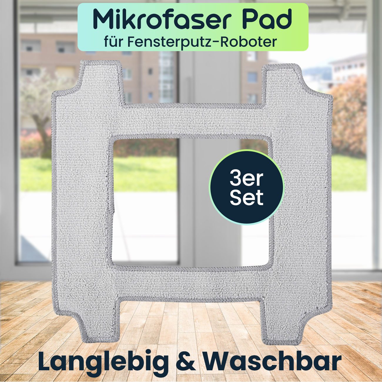 shop'n smile ideoon Fensterputzroboter 3er-Set Mikrofaser-Pads, Ersatzpads für Fensterputz-Roboter CH10859, (3-St., 3er-Set) 3x Mikrofaser-Ersatzpads: Waschbar, streifenfreie Reinigung & Polieren