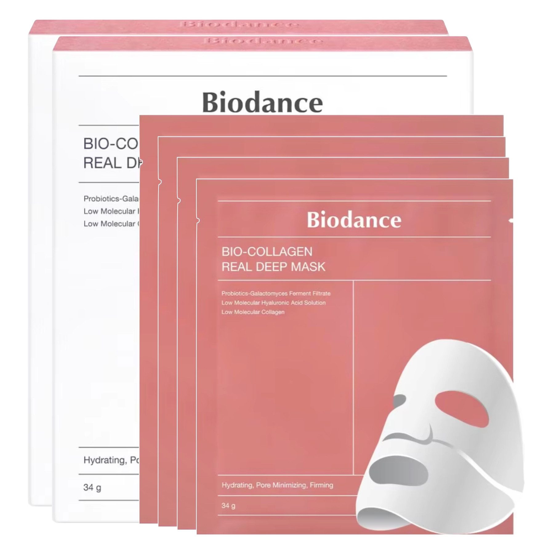 Biodance Gesichtsmaske Biodance Bio Collagen Real Deep Maske Hautpflege Anti-Aging, 8-tlg., Tiefenwirksame Feuchtigkeitspflege, Antioxidativer Schutz