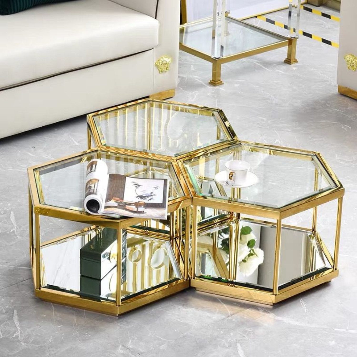 alesvelt Couchtisch Beistelltisch Couchtisch 4er Set Hexagon Form