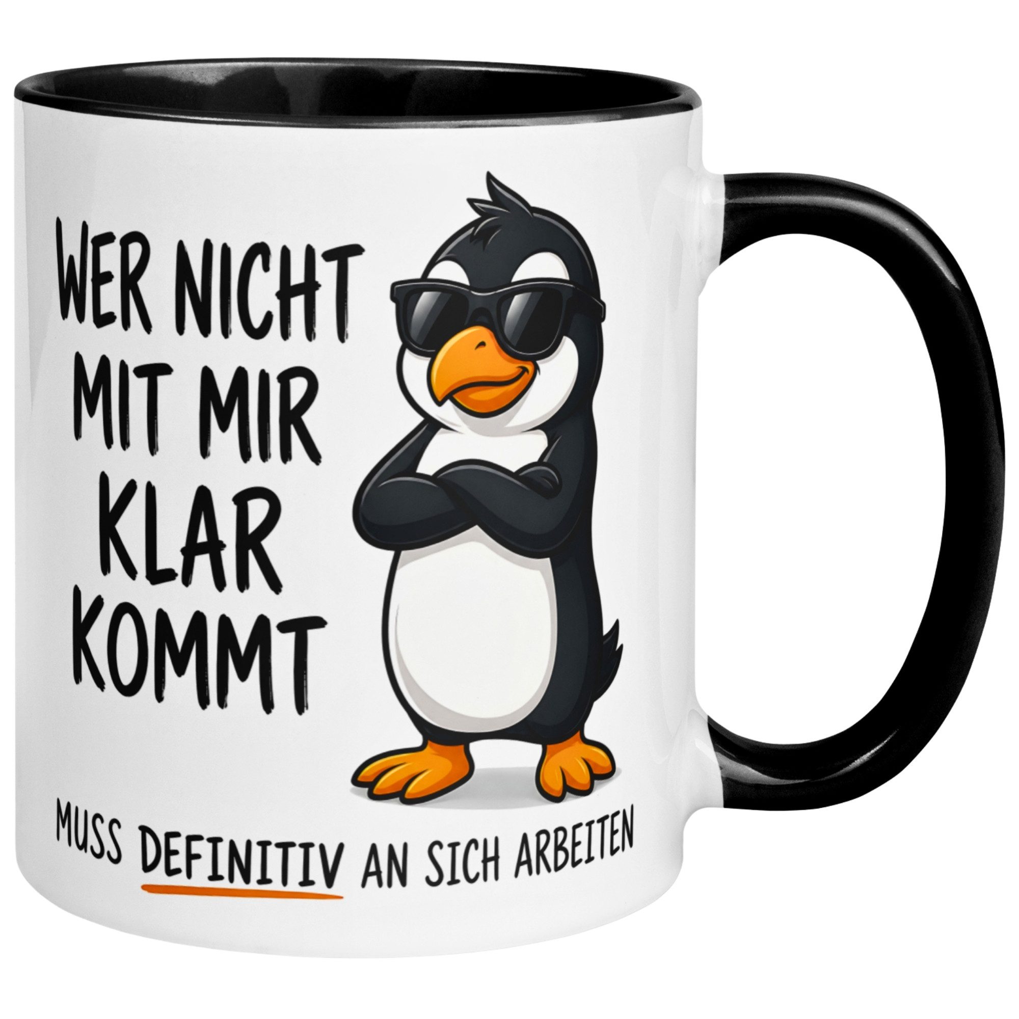 Momentals Tasse Pinguin – „Wer nicht mit mir klar kommt“ – Geschenk Idee Morgenmuffel, Gratis Versand · Links-&Rechtshänder · Spülmaschinenfest