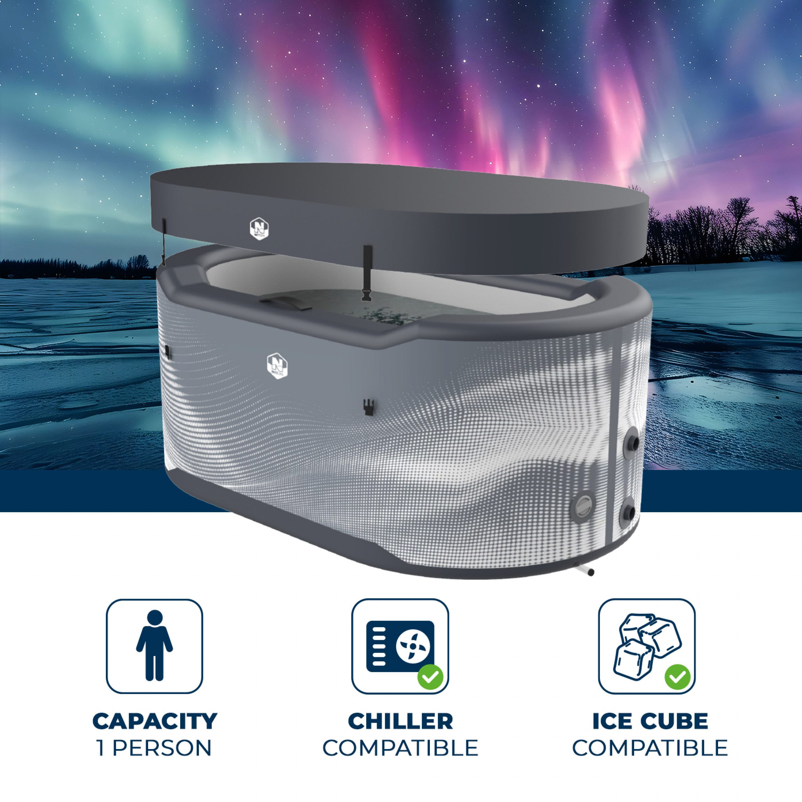 NetSpa Whirlpool NetSpa Järvi Ice Bath Eisbad Drop-Stitch-Becken mit Thermoabdeckung