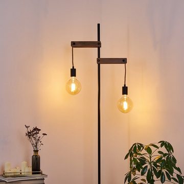 hofstein Stehlampe »Voceto« verstellbare Stehleuchte, Metall/Holz/Hanfseil, Schwarz/Natur, ohne Leuchtmittel, E27, Höhe 150cm, Retro/Vintage-Design mit Fußschalter am Kabel