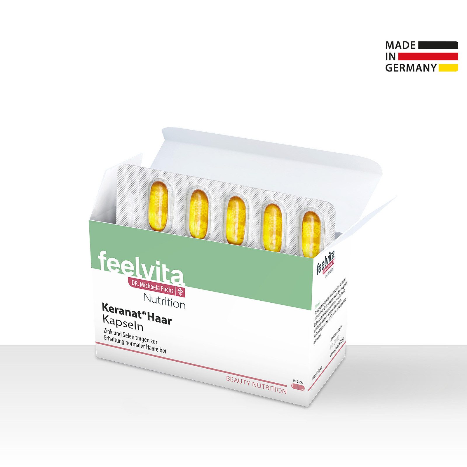 Genius Feelvita Nutrition Keranat Haar Kapseln Kapseln, 1 er 3-Monatsvorrat à 90 St., kann Haarwachstum, Glanz & Dichte fördern