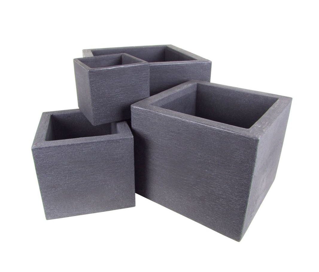 Spetebo Blumentopf Kunststoff Kubus Pflanzkübel anthrazit - 4er Set (4er Set, 4 St., Set), schwarze Pflanztöpfe in 4 Größen