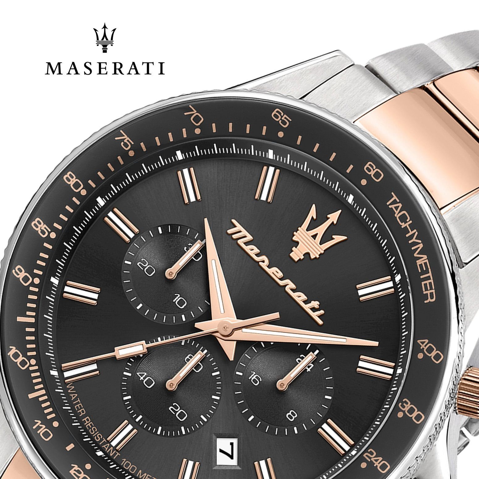 MASERATI Quarzuhr Maserati Herrenuhr Sfida Chrono, (Chronograph), Herrenuhr rund, groß (ca. 44mm) Edelstahlarmband, Made-In Italy