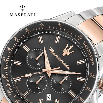 MASERATI Chronograph Maserati Herrenuhr Sfida Chrono, (Chronograph), Herrenuhr rund, groß (ca. 44mm) Edelstahlarmband, Made-In Italy