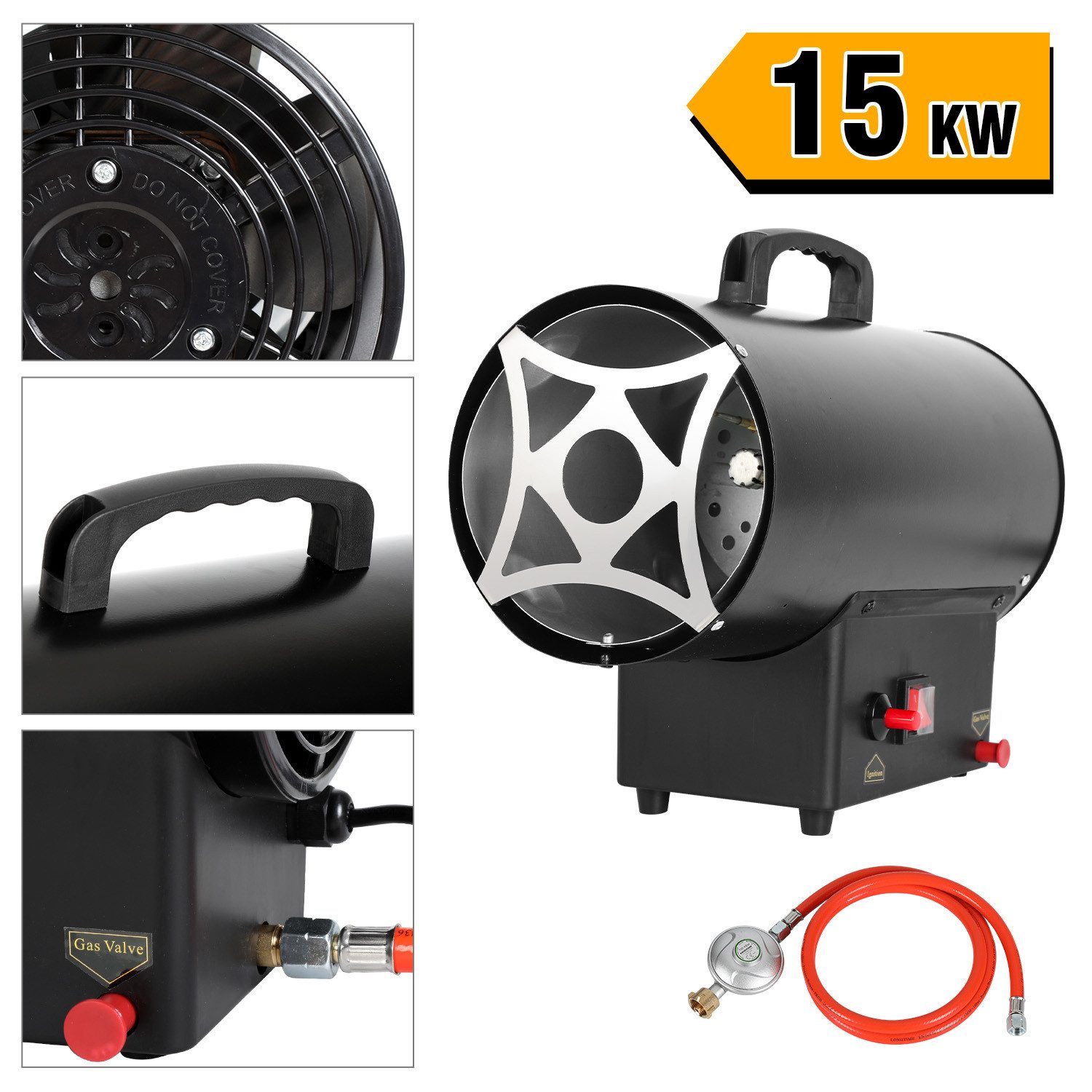 Clanmacy Heizlüfter 15KW Gasheizung für innenräume Gasheizgebläse Heizstrahler Gas, 15000 W, Heizmantel Gehäuse Nirostablech Piezozündung Rückbrandsicherung