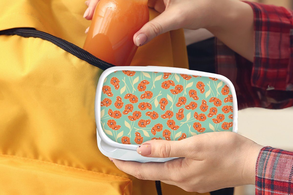 Mädchen Retro Orange, - Design Jungs - Brotdose, - weiß für und für und Erwachsene, (2-tlg), Kunststoff, Lunchbox Blumen Kinder Brotbox MuchoWow