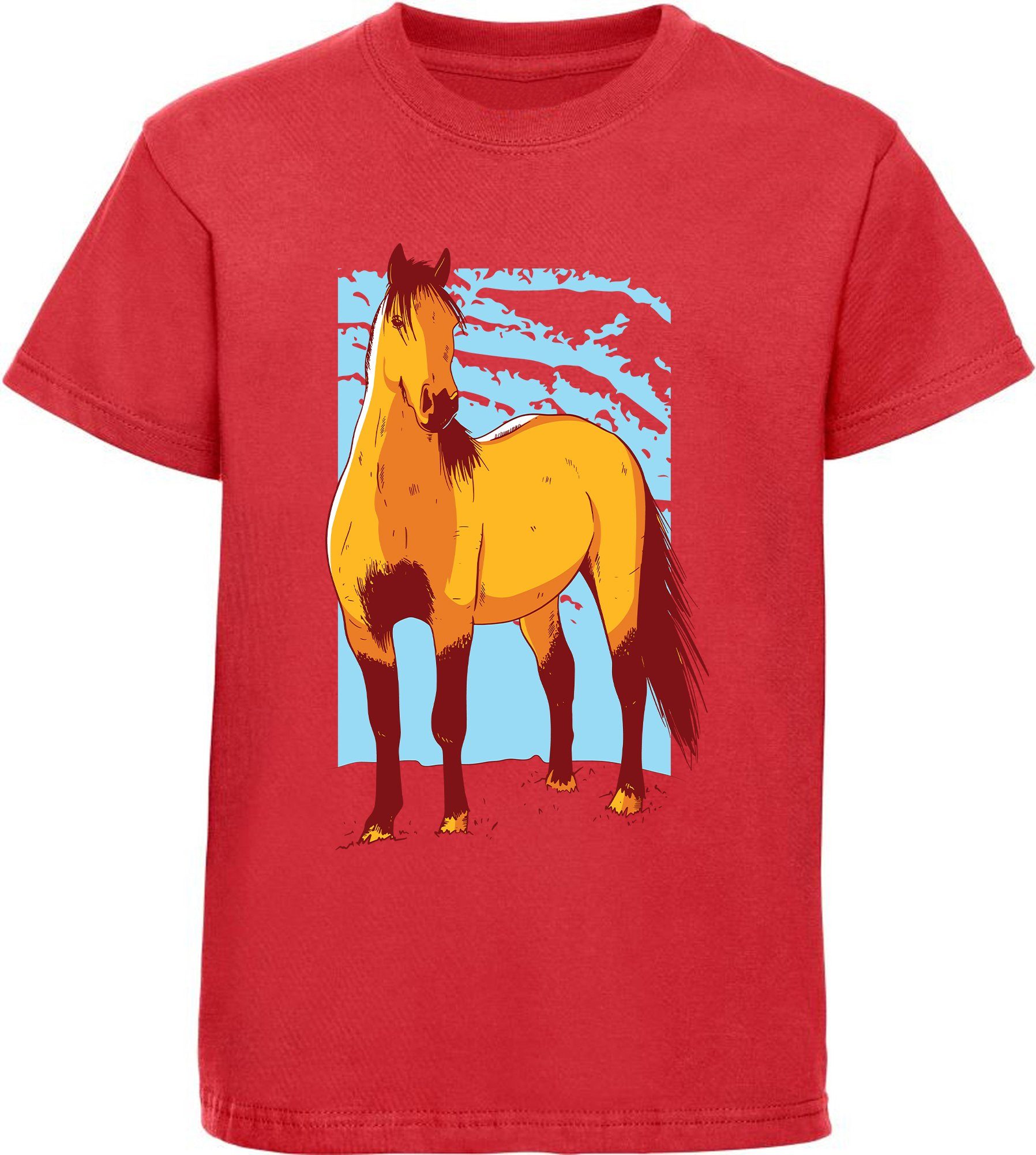 MyDesign24 Print-Shirt bedrucktes Mädchen T-Shirt elegantes Pferd Baumwollshirt mit Aufdruck, i155 rot