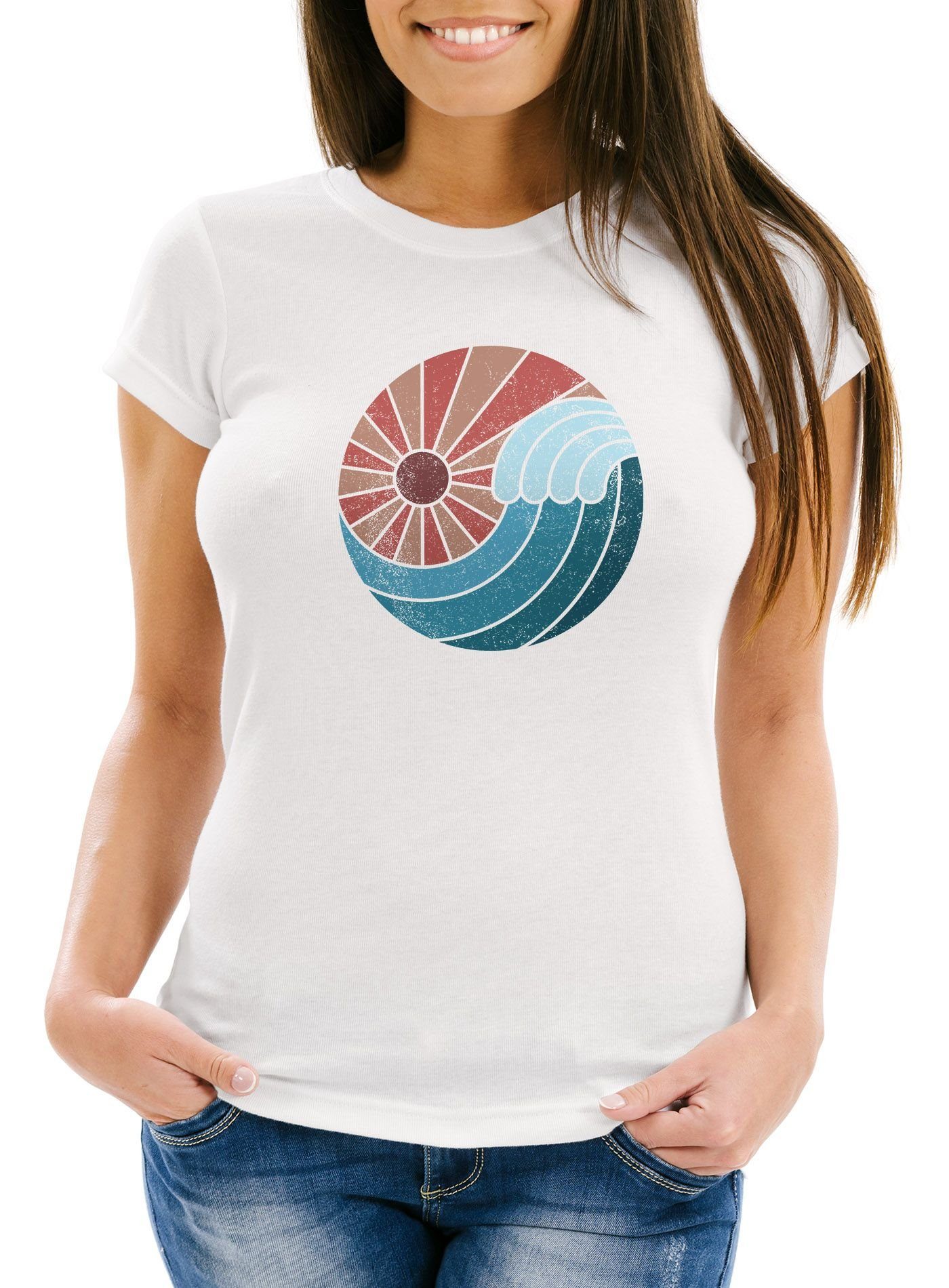 Neverless Print-Shirt Damen T-Shirt Welle Wave günstig online kaufen