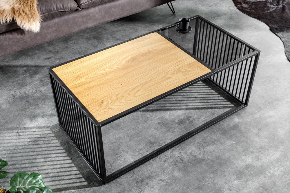 riess-ambiente Couchtisch ARCHITECTURE 100cm schwarz / natur (Einzelartikel, 1-St), Wohnzimmer · Glas · Metall · Holz-Optik · Industrial Design