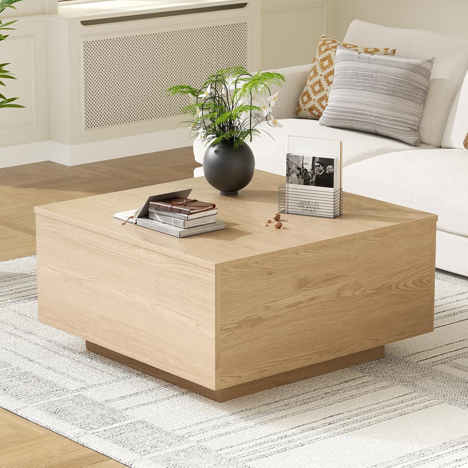 FABATO Couchtisch eckig höhenverstellbar mit verstecktem Staufach Landhaus-Design (1-St), für Wohnzimmer & Home Office