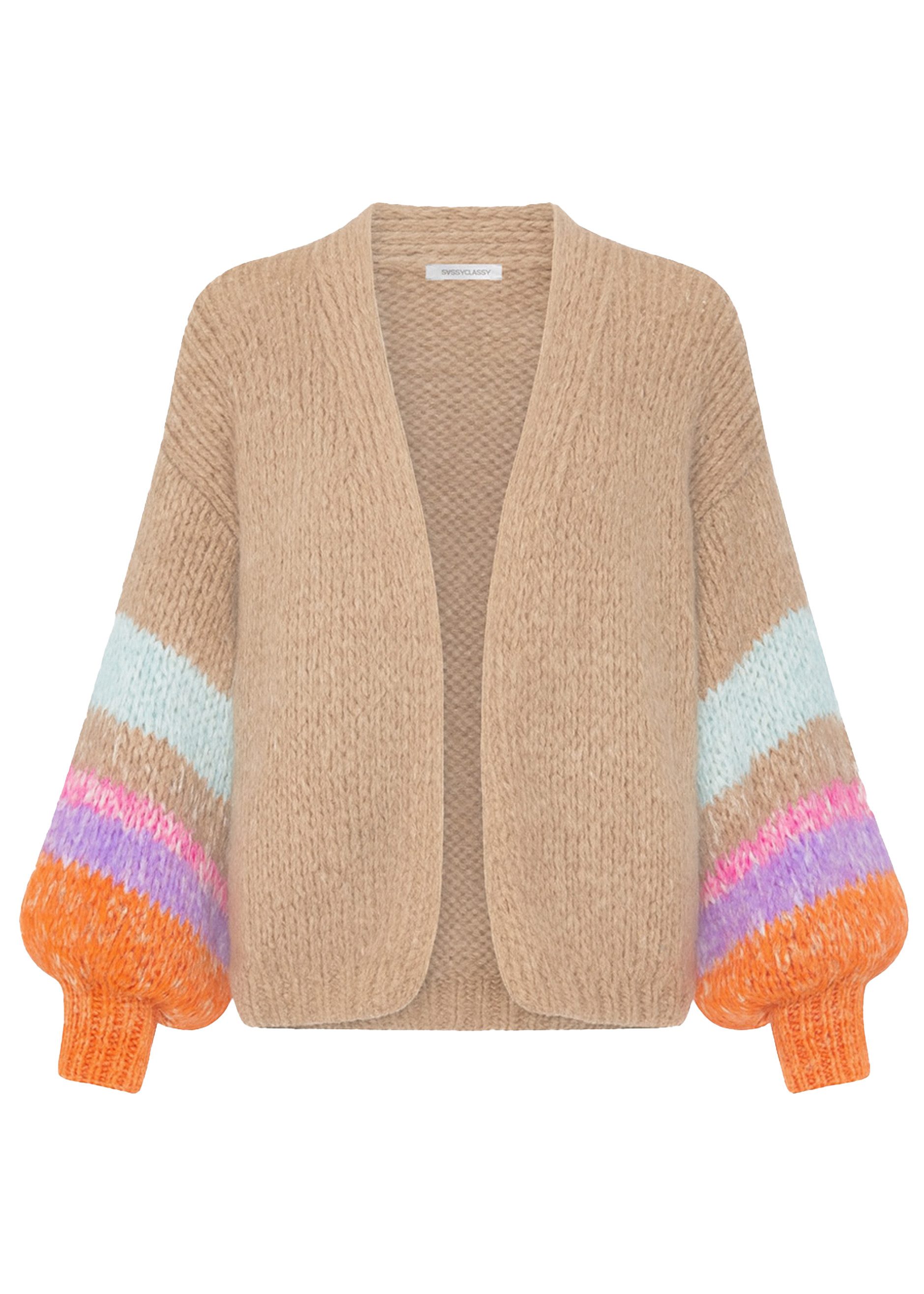 SASSYCLASSY Cardigan Cardigan mit bunten Statement-Ärmeln Damen Strickjacke günstig online kaufen