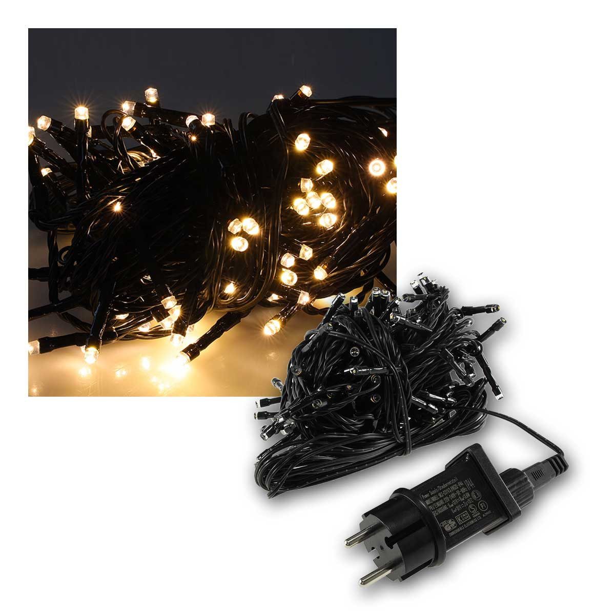 ChiliTec LED-Lichterkette Lichterkette Außen 100 LED warmweiß 230V IP44 schw
