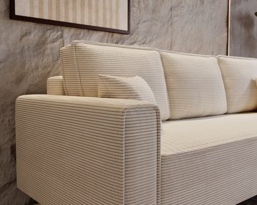 Home Collective Sofa 3-Sitzer Dreisitzer Schlafsofa, mit schwarzen Holzbeinen, und modischem Cordbezug, Beige Creme