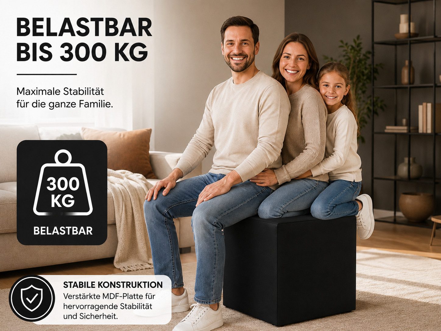 Best for Home Sitzhocker Sitzwürfel 40x40x40 cm – Multifunktionaler Sitzhocker & Fußhocker (Einzelstück, 1 St., verschiedene Farben), Handwerksqualität, pflegel – Bild 2 von 5