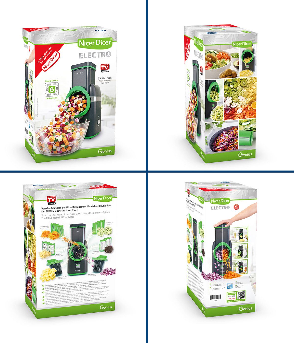 Genius Gemüseschneider Nicer Dicer Electro Deluxe 32 tlg, Gemüsehobel elektrisch, 9 Einsätze, 80 W, Extra-scharfe G-NOX Edelstahlklingen, einfache Reinigung, ko – Bild 4 von 5