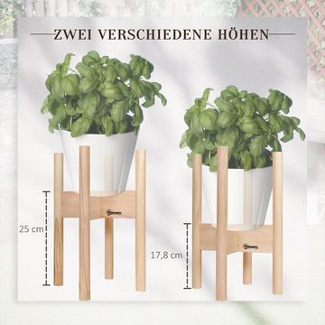 Outsunny Pflanzentreppe Blumenständer mit unterschiedlichen Höhen Blumenhocker Holz Natur (Set, 2 St., Pflanzenhocker für Blumentop), 24L x 24B x 35.4H cm