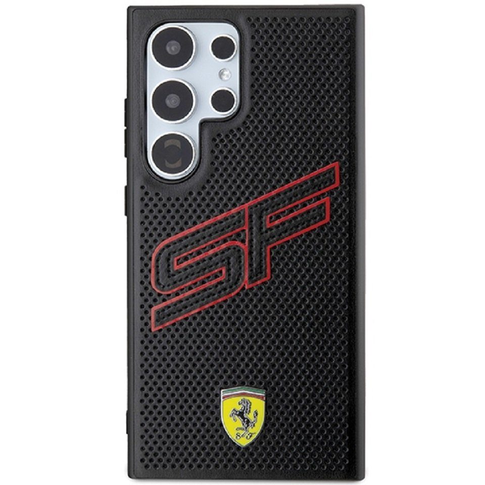 Ferrari Handyhülle Case Galaxy S24 Ultra Kunstleder schwarz Logo Metall 6,8 Zoll, Kantenschutz