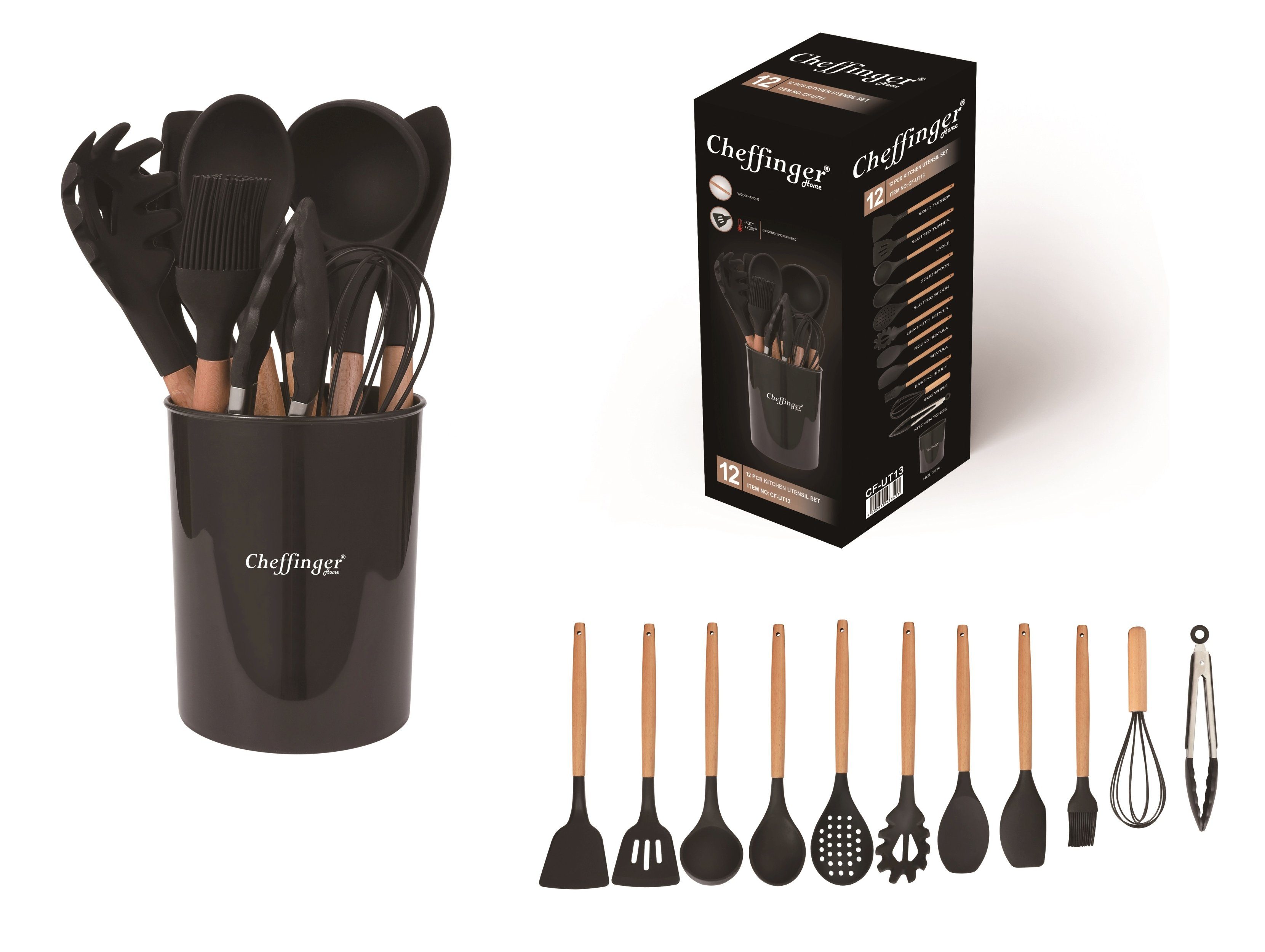 Ständer Küchenhelfer Küchenutensilien 12-tlg.schwarz Set mit Küchenorganizer-Set Cheffinger