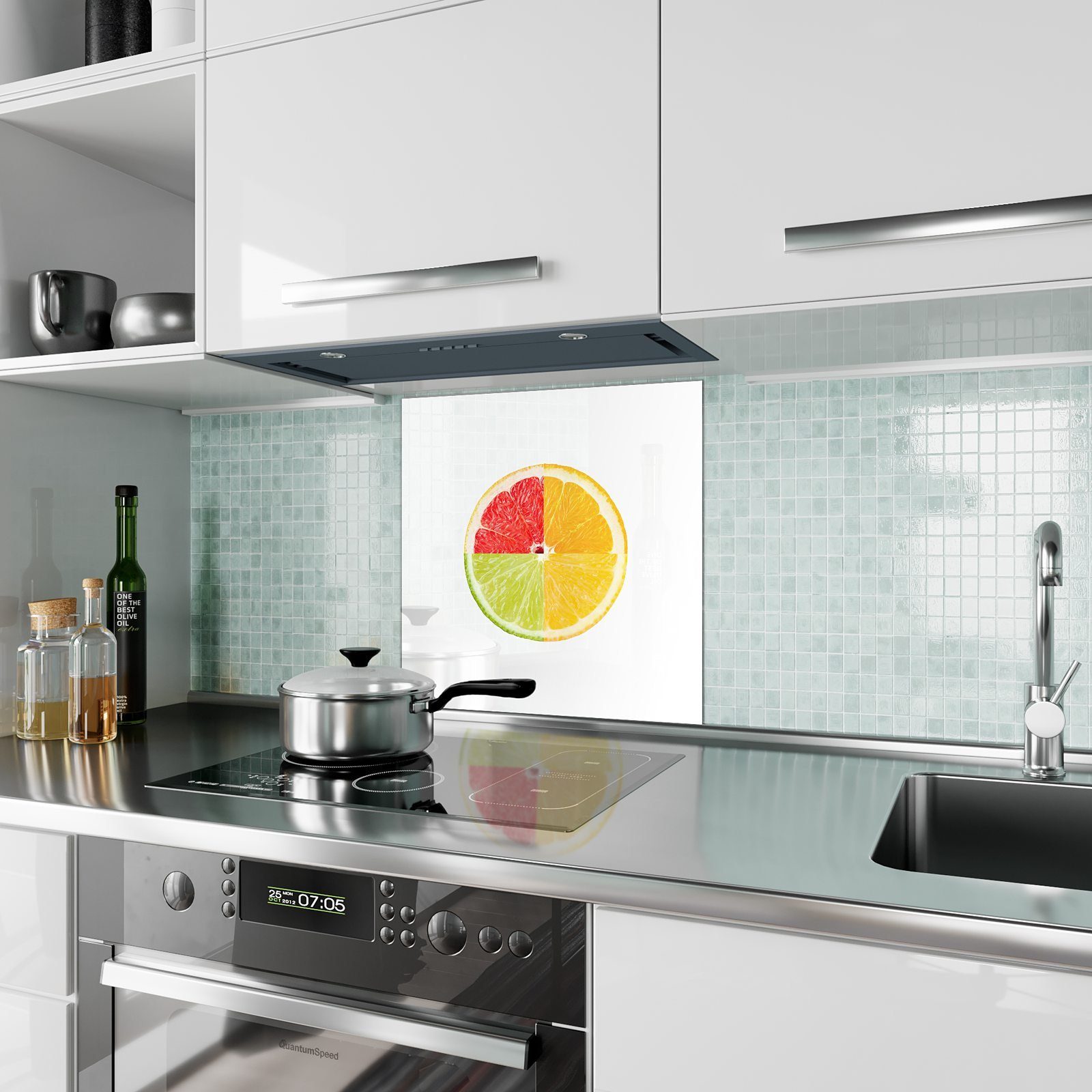 Küchenrückwand mit Primedeco Glas Spritzschutz Motiv Küchenrückwand gemischt Zitrusscheibe