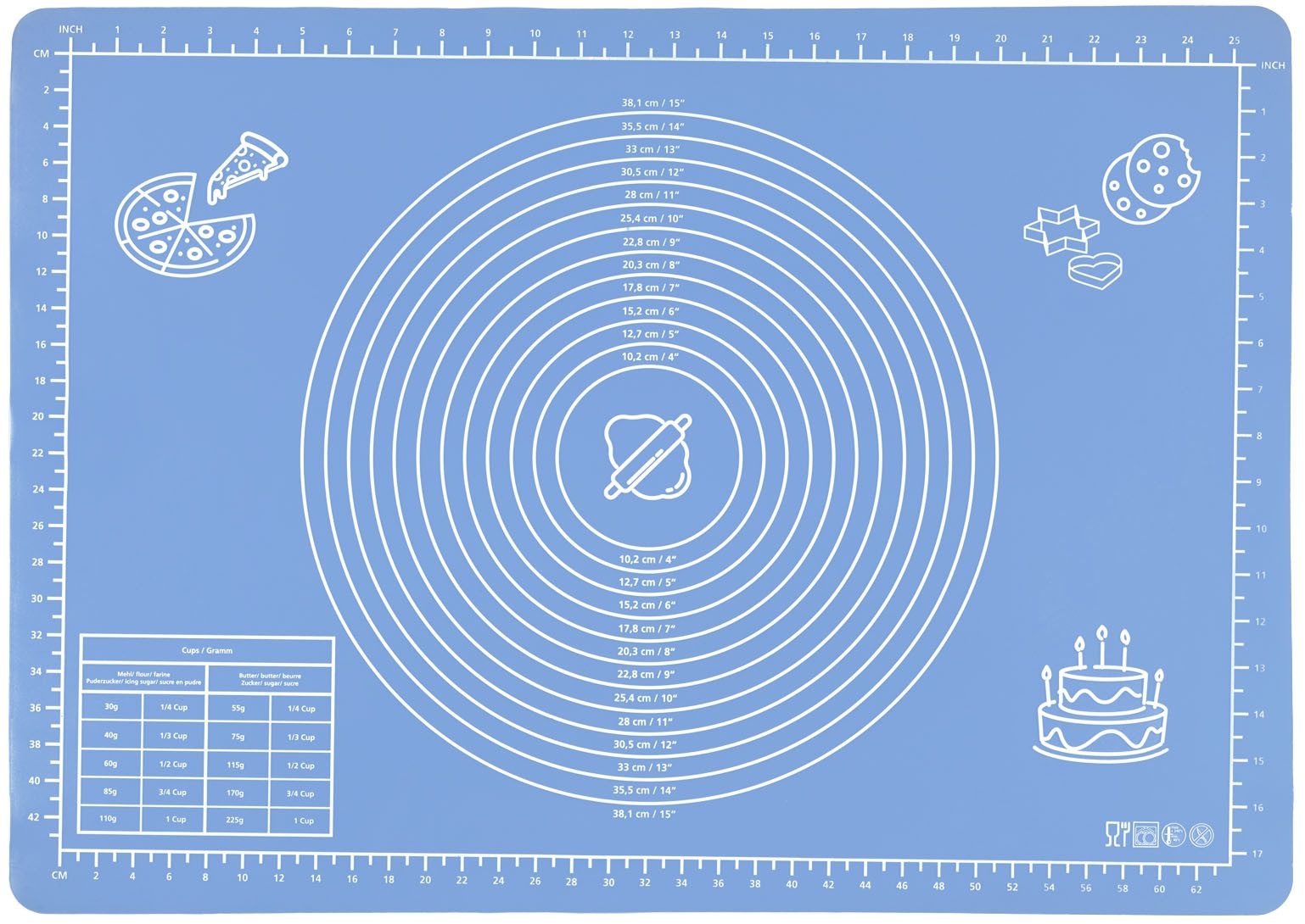 Maximex Backmatte Antihaft, Kunststoff, Papier, Silikon (Set, 3-tlg), Teigunterlage aus rutschfestem Silikon, mit Teigschaber und Rezeptheft