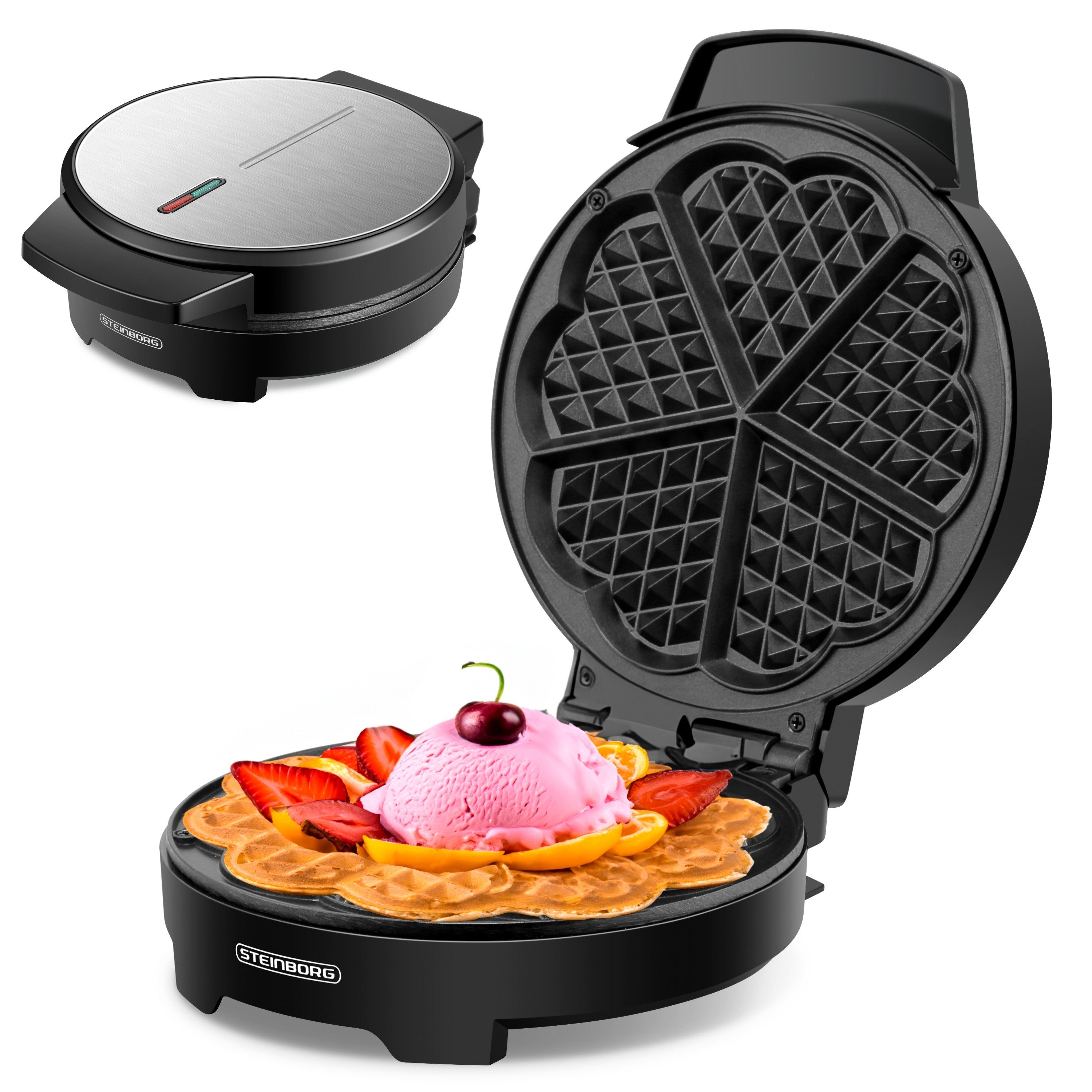 STEINBORG Waffeleisen SB-2050, 1000 W, Anftihaftbeschichtung, Cool-Touch-Technologie