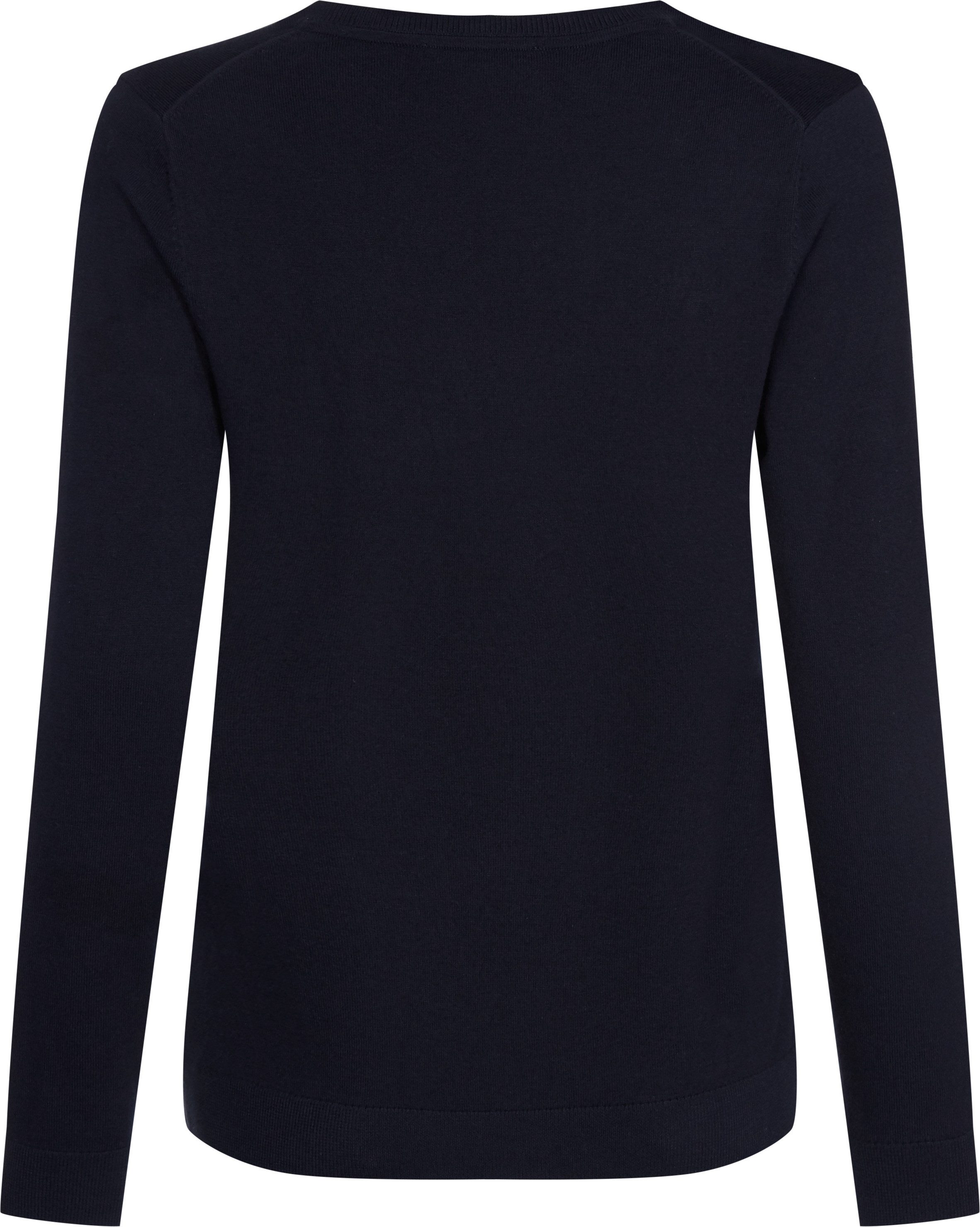 Tommy Hilfiger V-Ausschnitt-Pullover CO JERSEY STITCH V-NK SWEATER Kontrastfarbene Streifen im Ausschnitt und Logo Stickerei am Ärmel