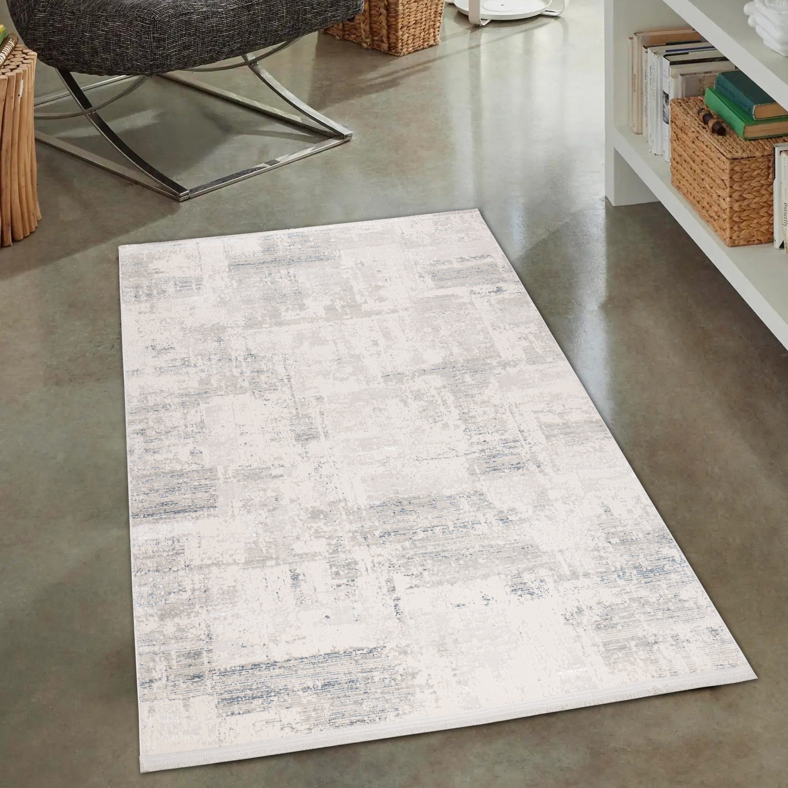 Teppich Eleganter Wohnzimmer-Teppich, glänzend, in blau-weiß