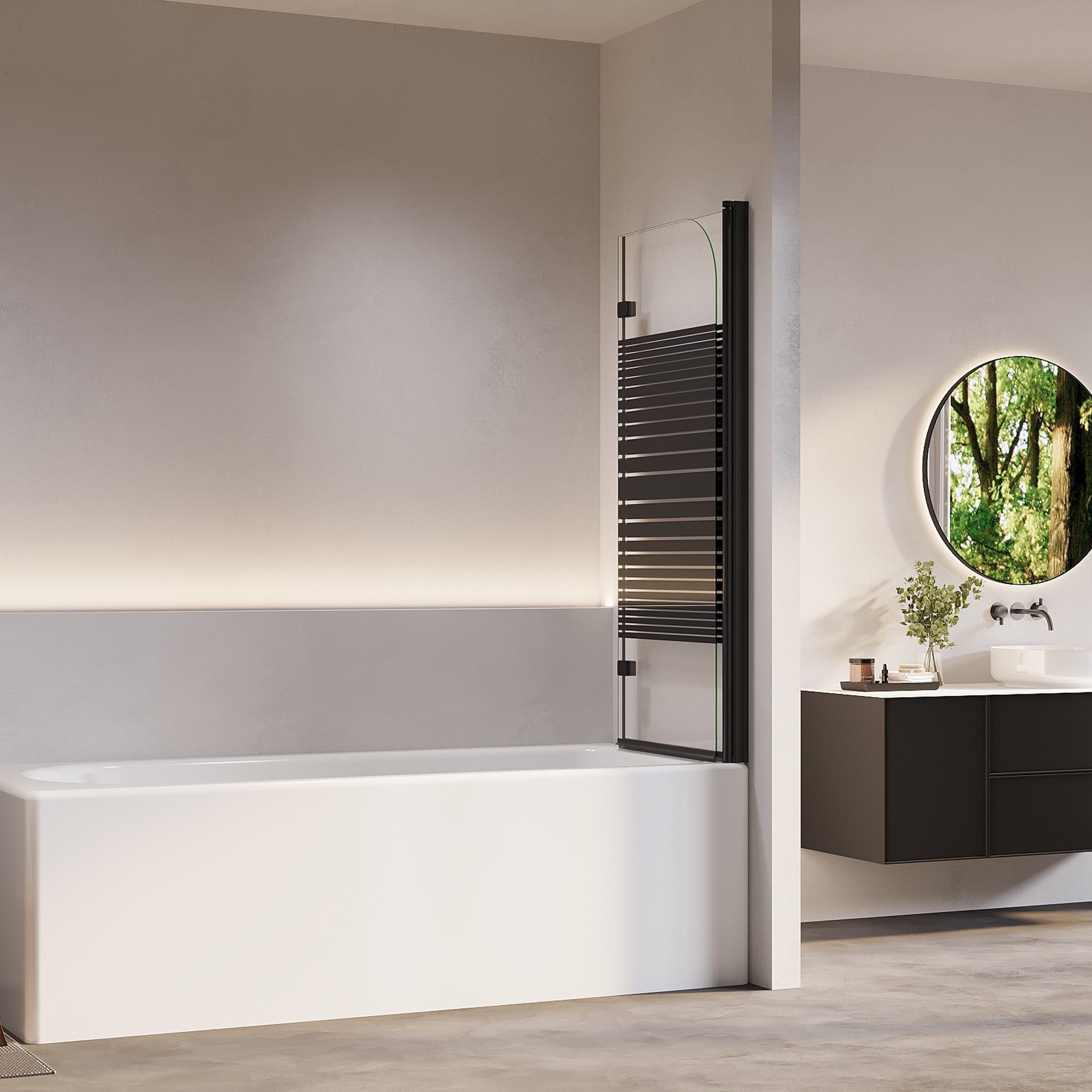 AmuseVera Badewannenfaltwand Duschwand für Badewanne Badewannenaufsatz 2 tlg 3 tlg Schwarz/Chrome, ESG Sicherheistsglas, (Set, 180° schwenkbar Faltwand Dusche Duschtrennwand Faltbar), Faltwand Duschwand Badewanne 2 teilig 180° schwenkbar