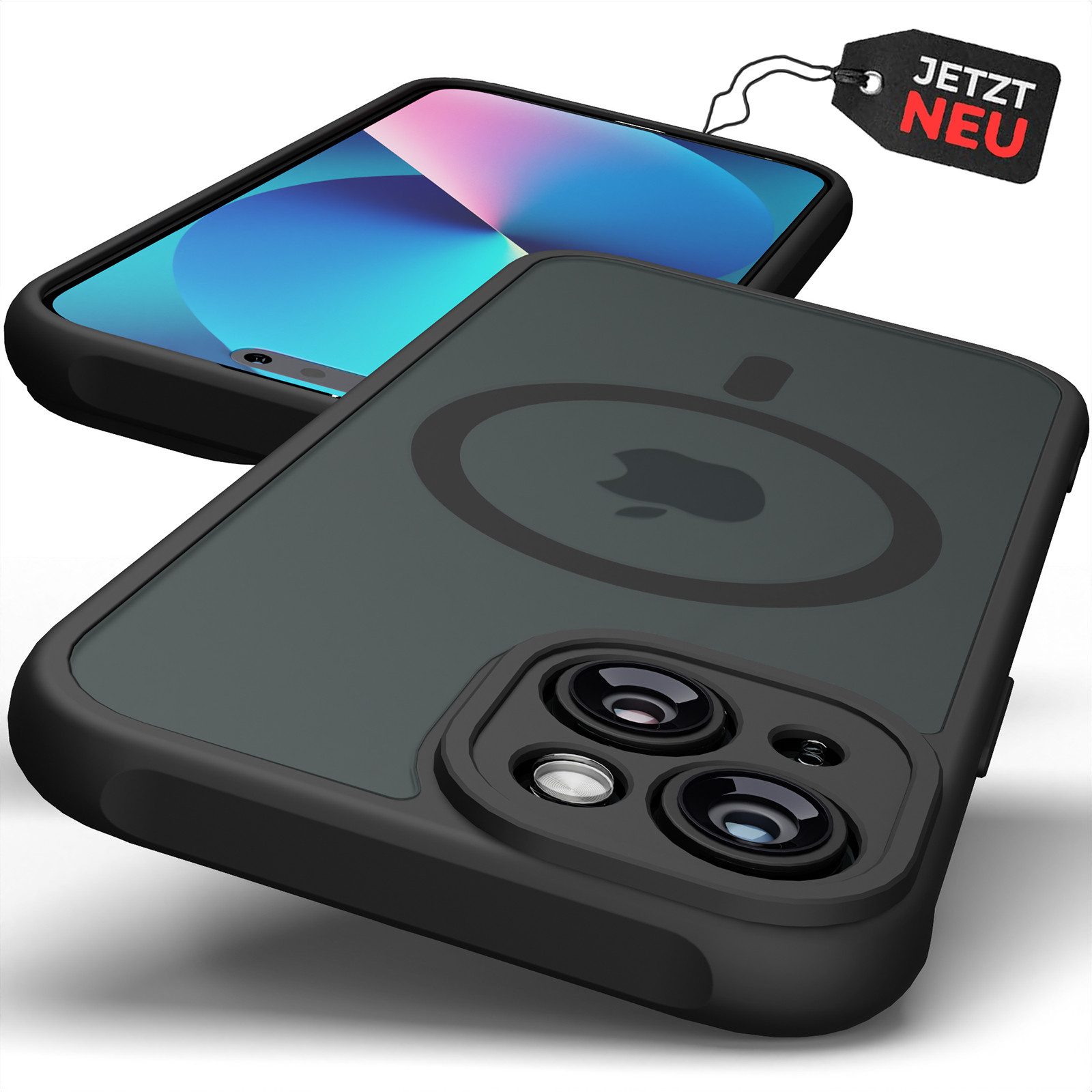 GreenHec Handyhülle Hülle iPhone 17 16 15 14 13 12 Pro Max Air MagSafe Matt Schwarz Magnet 6.1 Zoll, Handy Magnetisch Case Cover Bumper Schutzhülle Frosted Ring