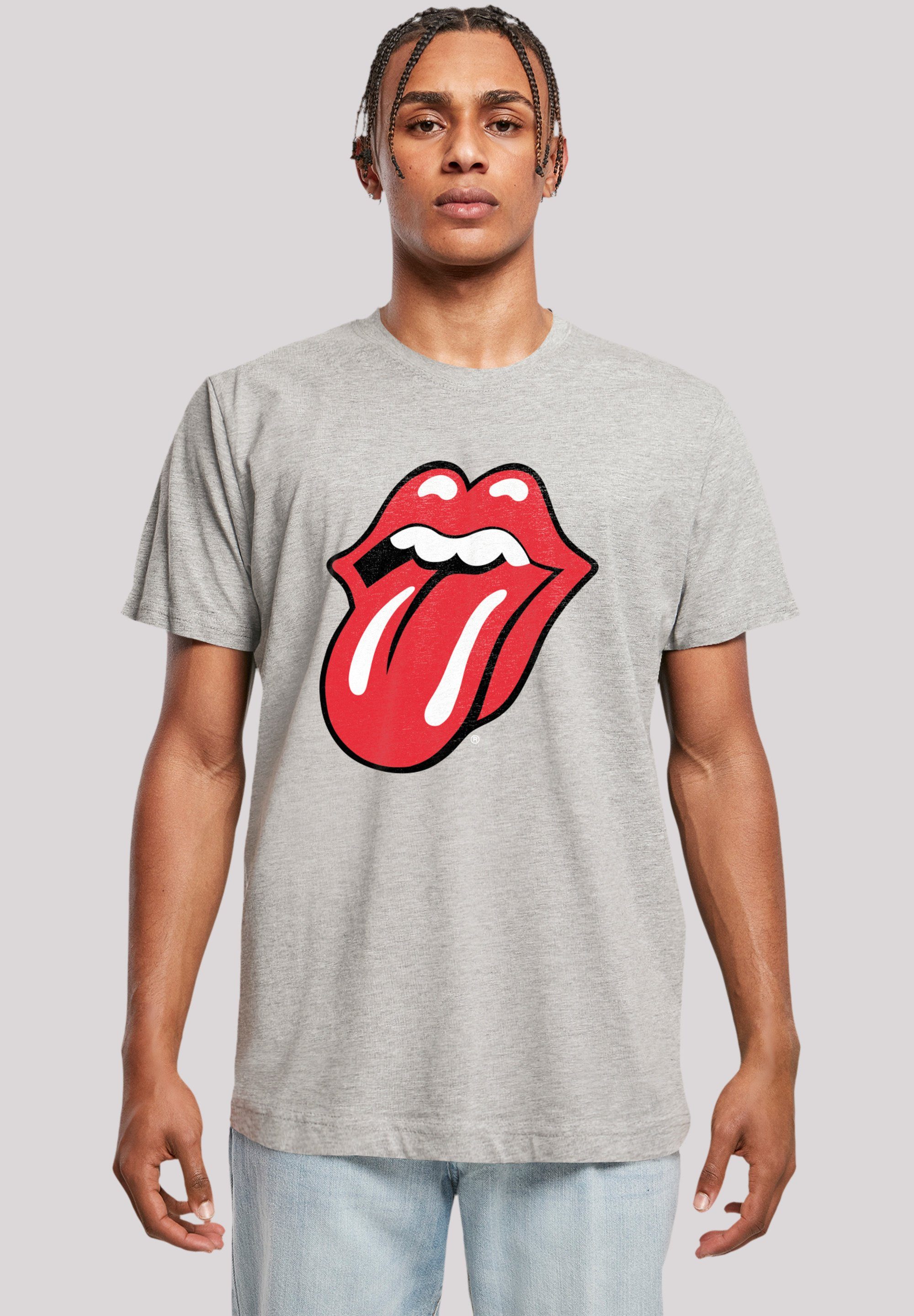 F4NT4STIC T-Shirt The Rolling Stones Rote Zunge Print heather grey