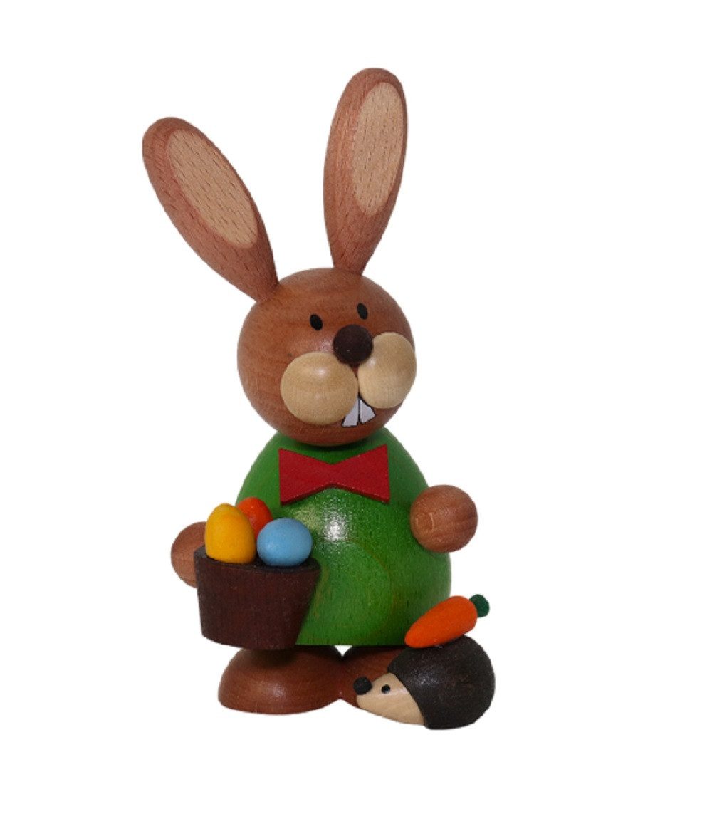 Osterhase Ullrich stehend mit Igel und Eierkorb 12,0 cm groß