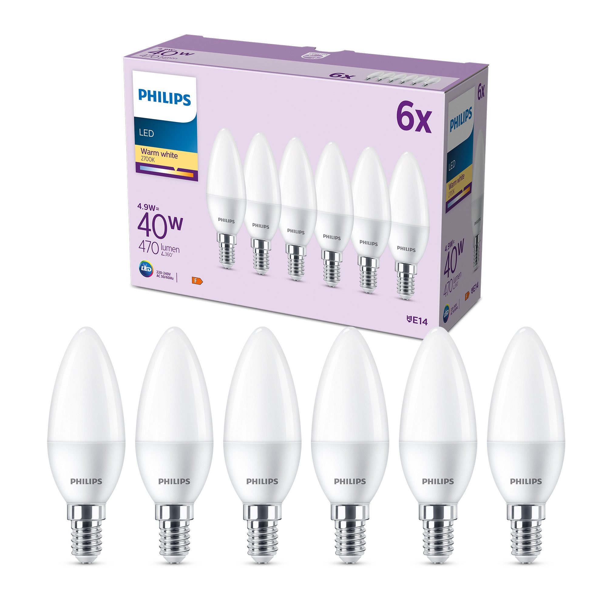 Philips LED-Leuchtmittel 40W Non-Dim, E14, 3 St., Warmweiß
