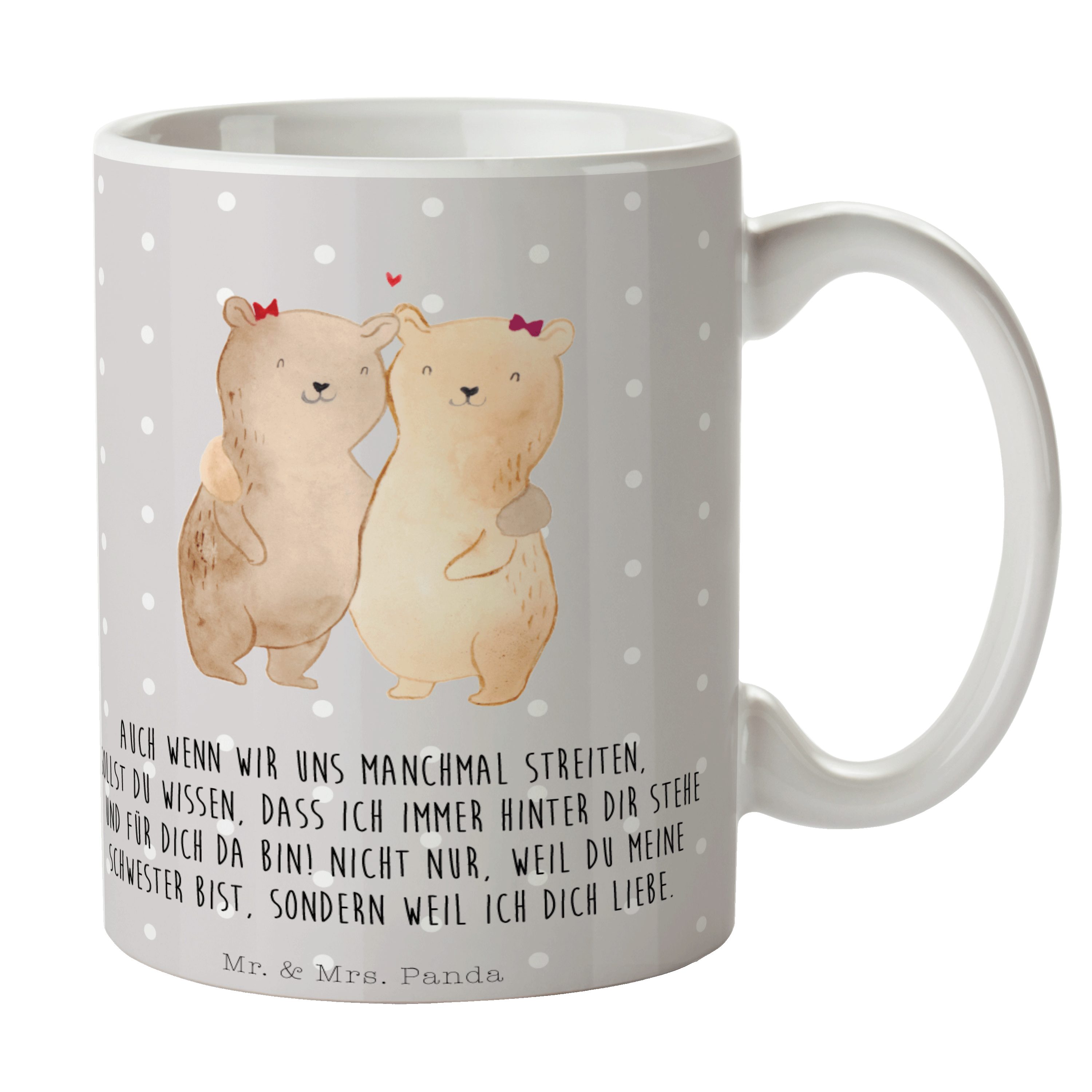 Mr. & Mrs. Panda - Büro Schwestern - Geschenk, Tasse, Keramik Kaffeetasse, Tasse Grau Pastell Bären