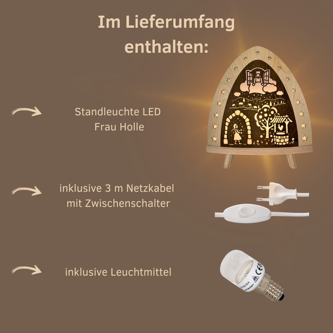 Weigla LED Dekolicht Frau Holle, BxHxT: 30x32x6 cm, LED wechselbar, Weihnachtsdeko aus dem Erzgebirge, Holz Buche