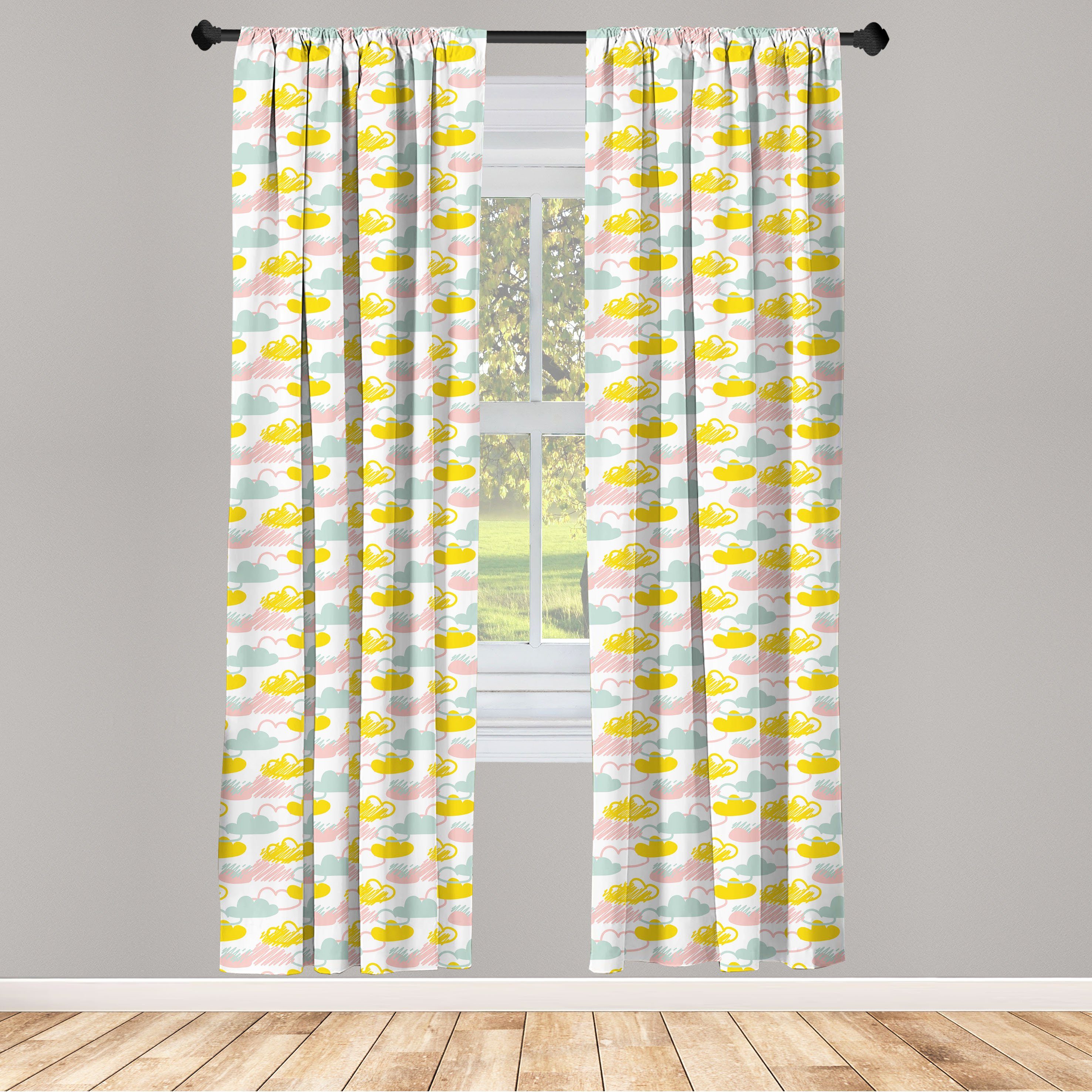 Gardine Vorhang für Wohnzimmer Schlafzimmer Dekor, Abakuhaus, Microfaser, Gekritzel Flauschige Wolke mit Scribbles